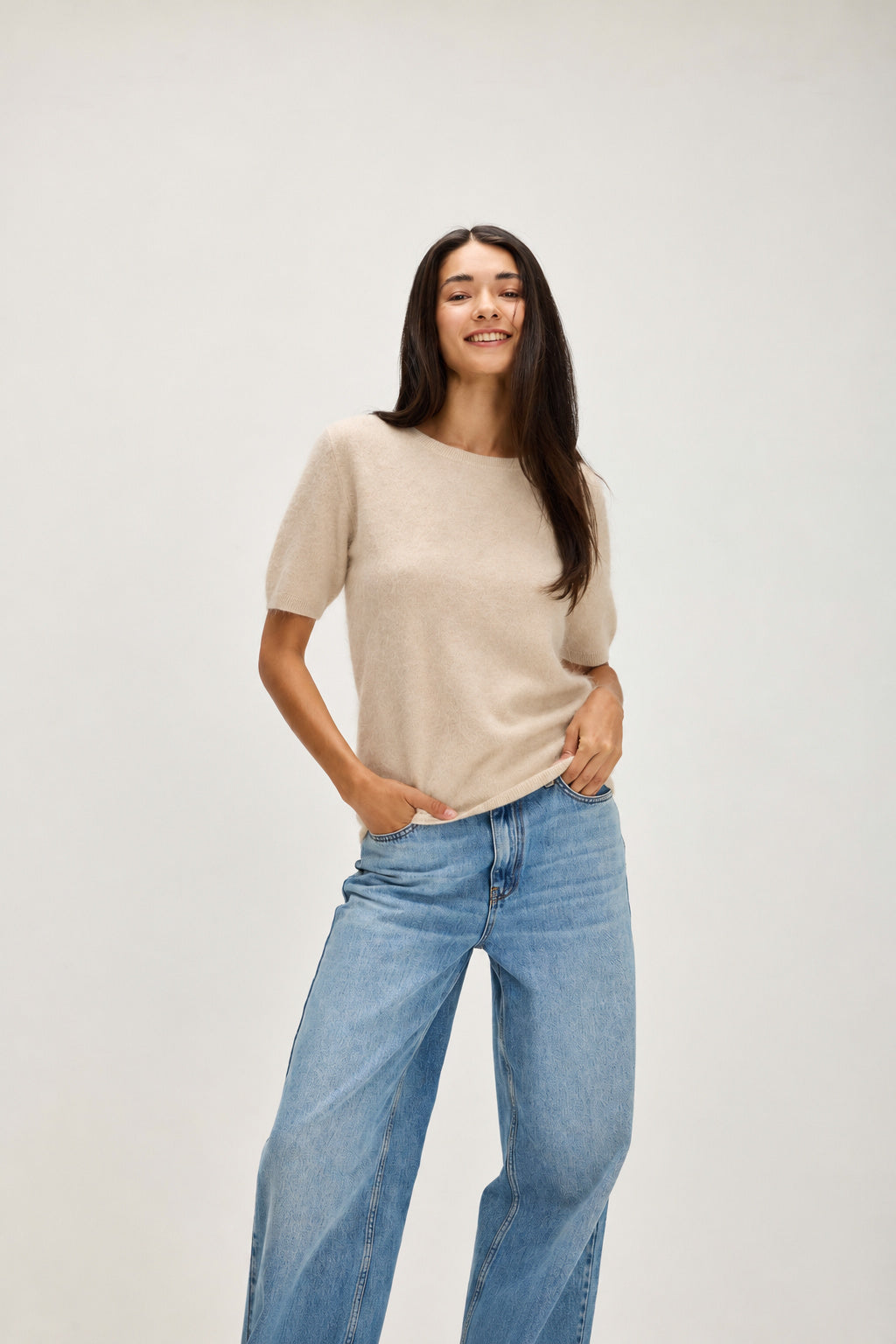 Davida Brushed T-Shirt Oversized Sweaters Wheat