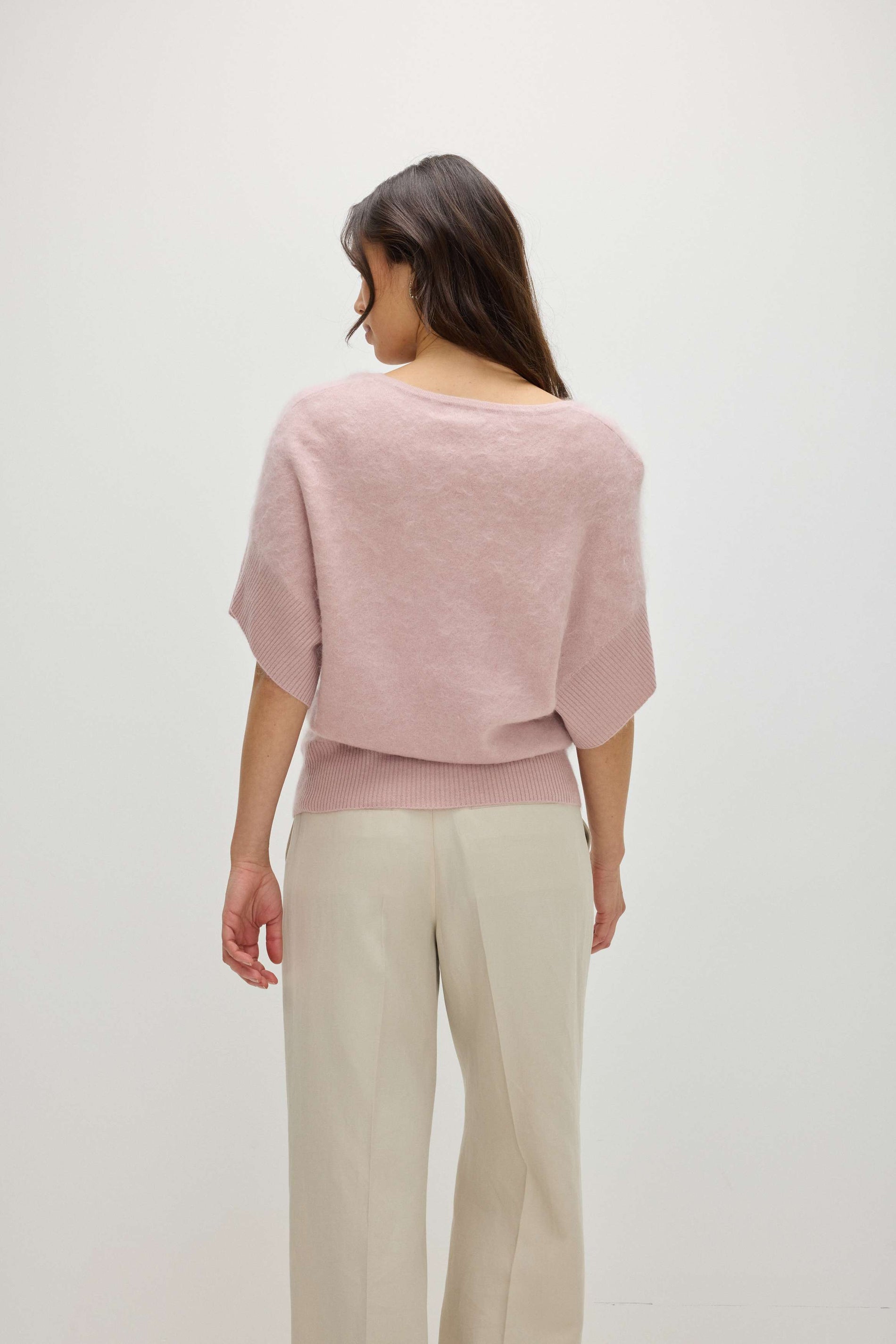 Davida Brushed V-neck Oversized short Sleeve Sweaters Light Pink