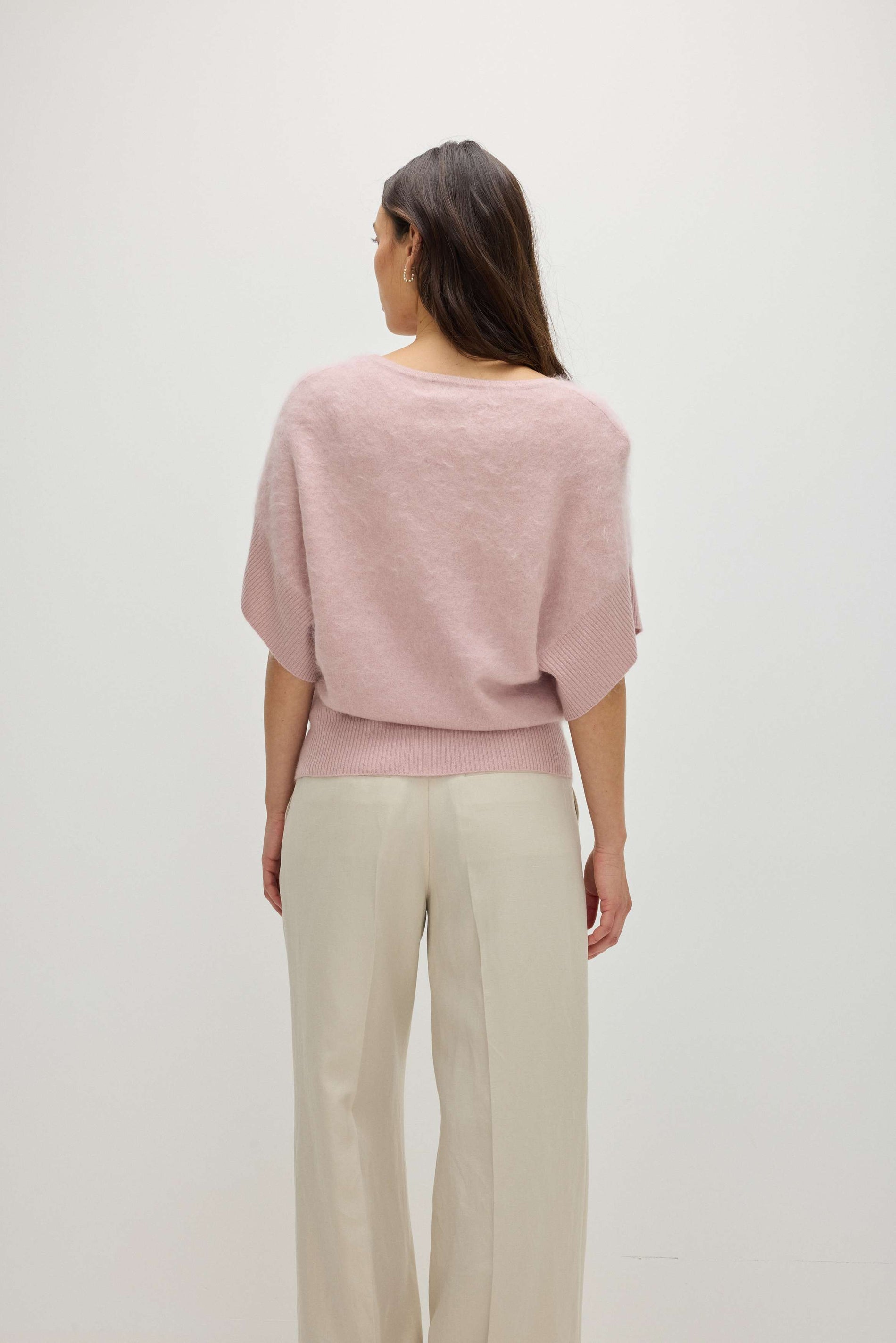 Davida Brushed V-neck Oversized short Sleeve Sweaters Light Pink