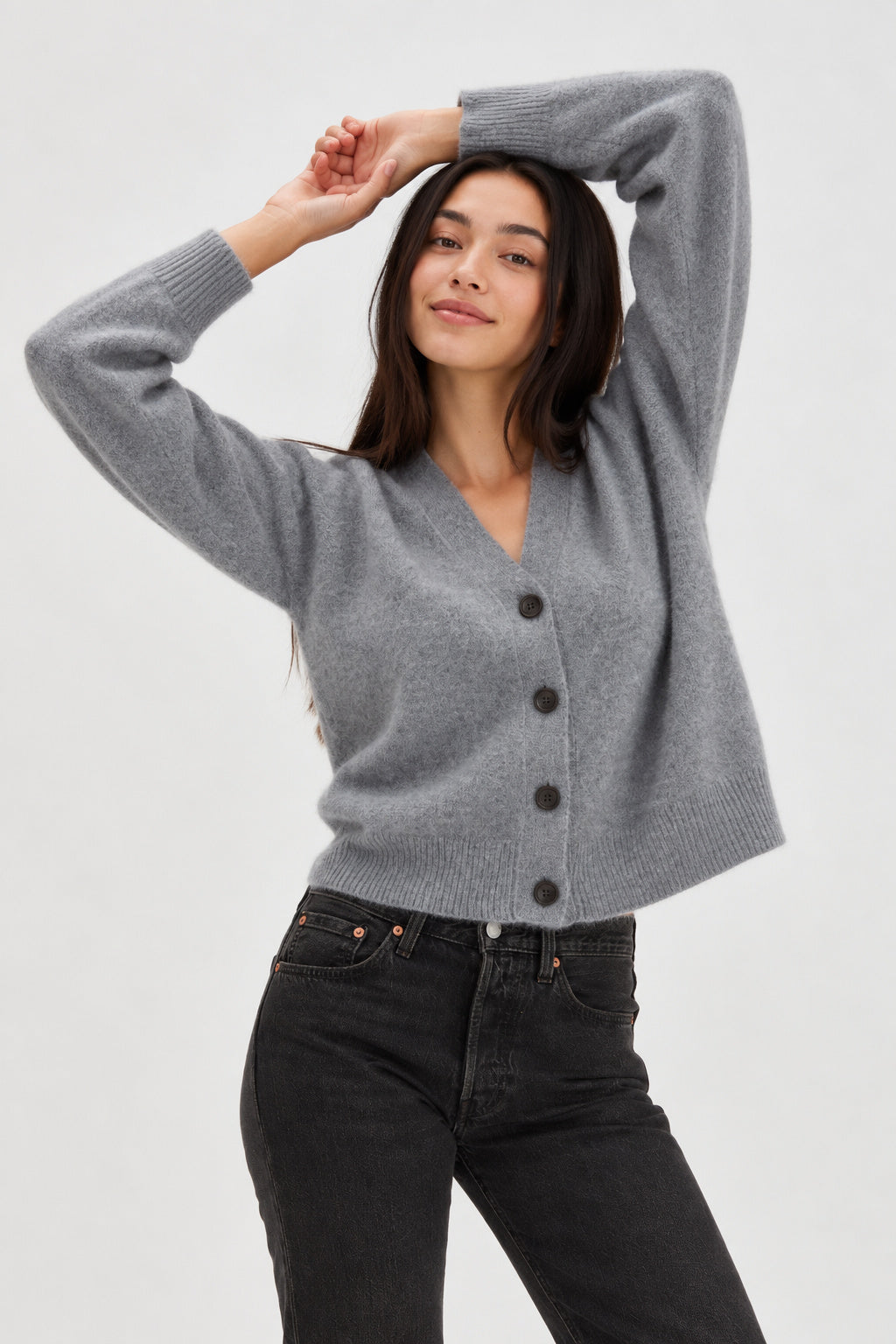 Davida Brushed V-neck Wide Cardigan Cardigans Light Grey