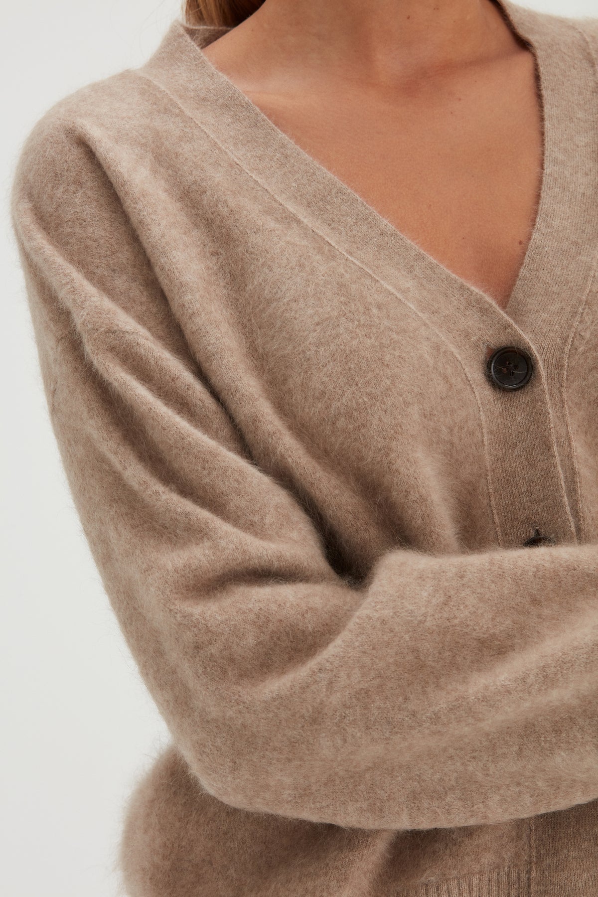 Davida Brushed V-neck Wide Cardigan Cardigans Mink