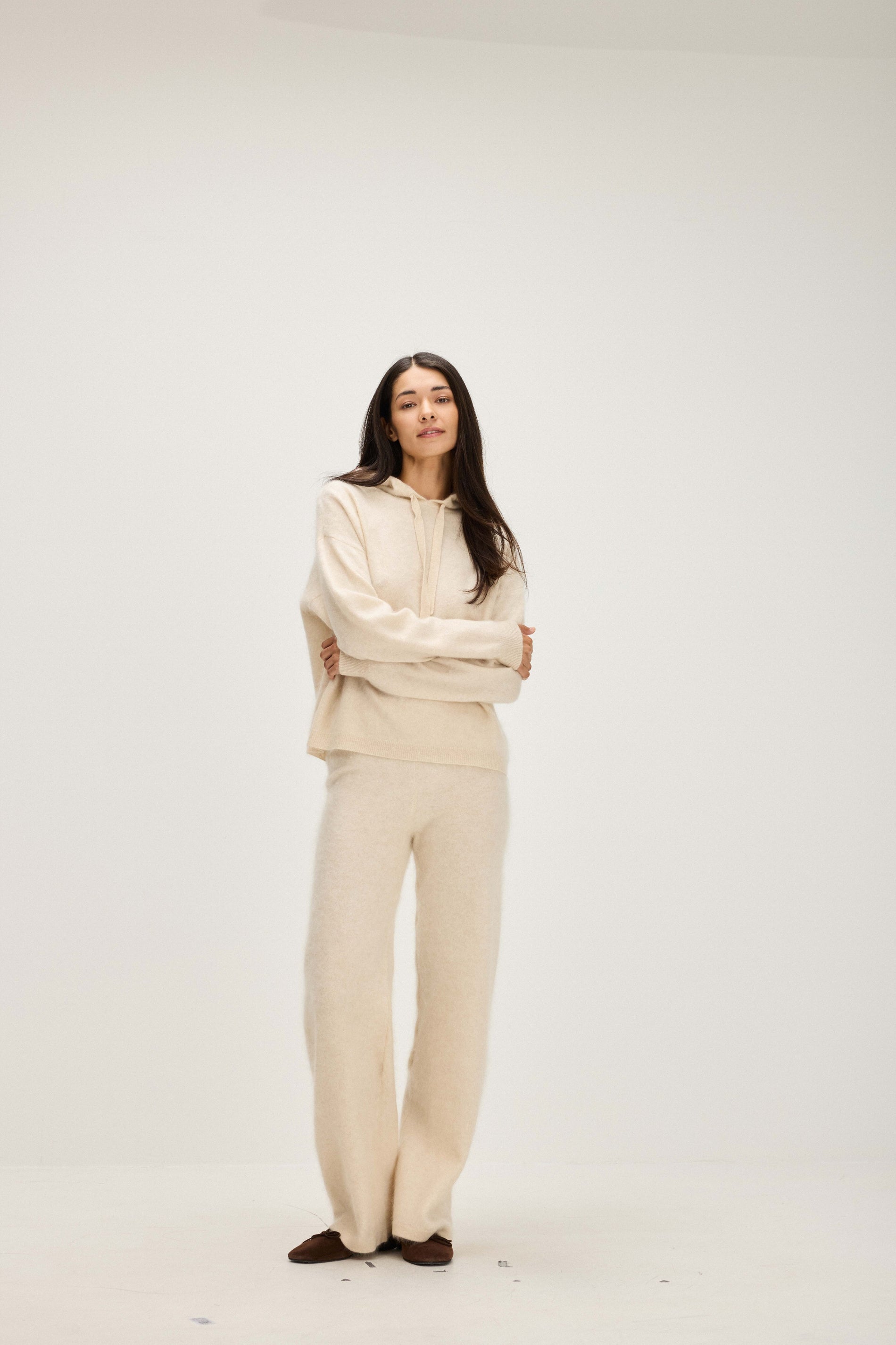 Davida Brushed Wide Pants Pants Light Beige
