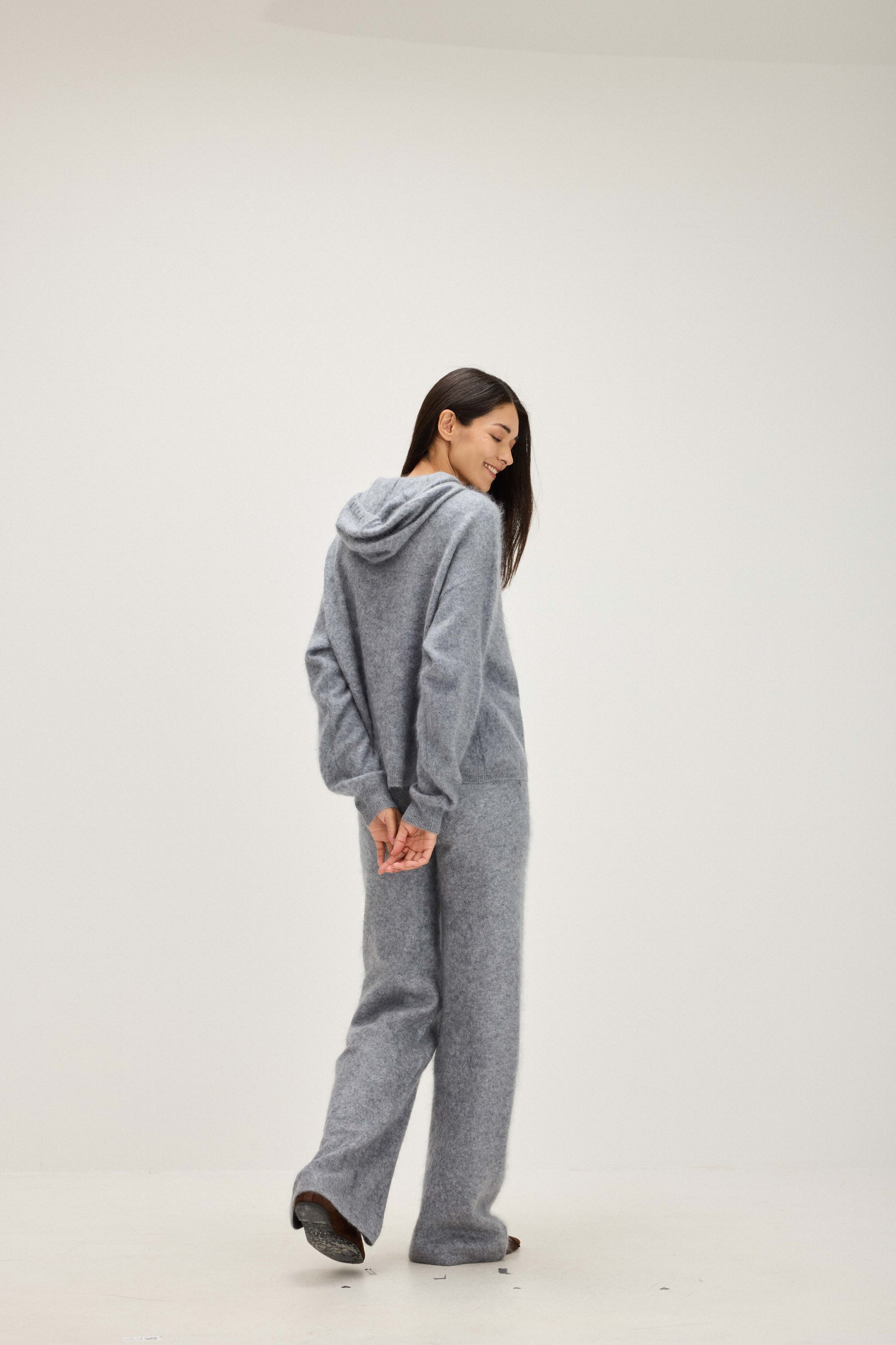 Davida Brushed Wide Pants Pants Light Grey