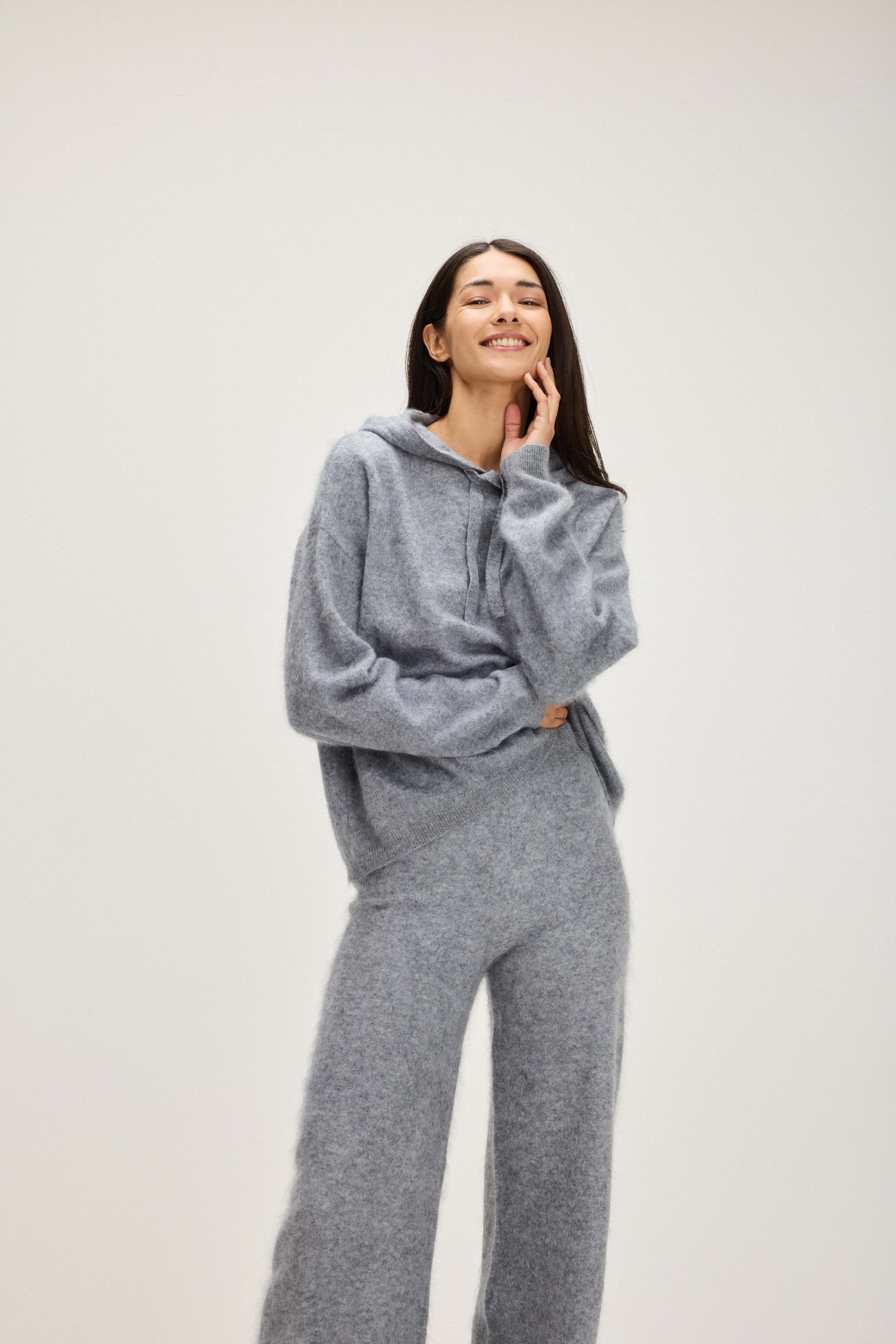 Davida Brushed Wide Pants Pants Light Grey