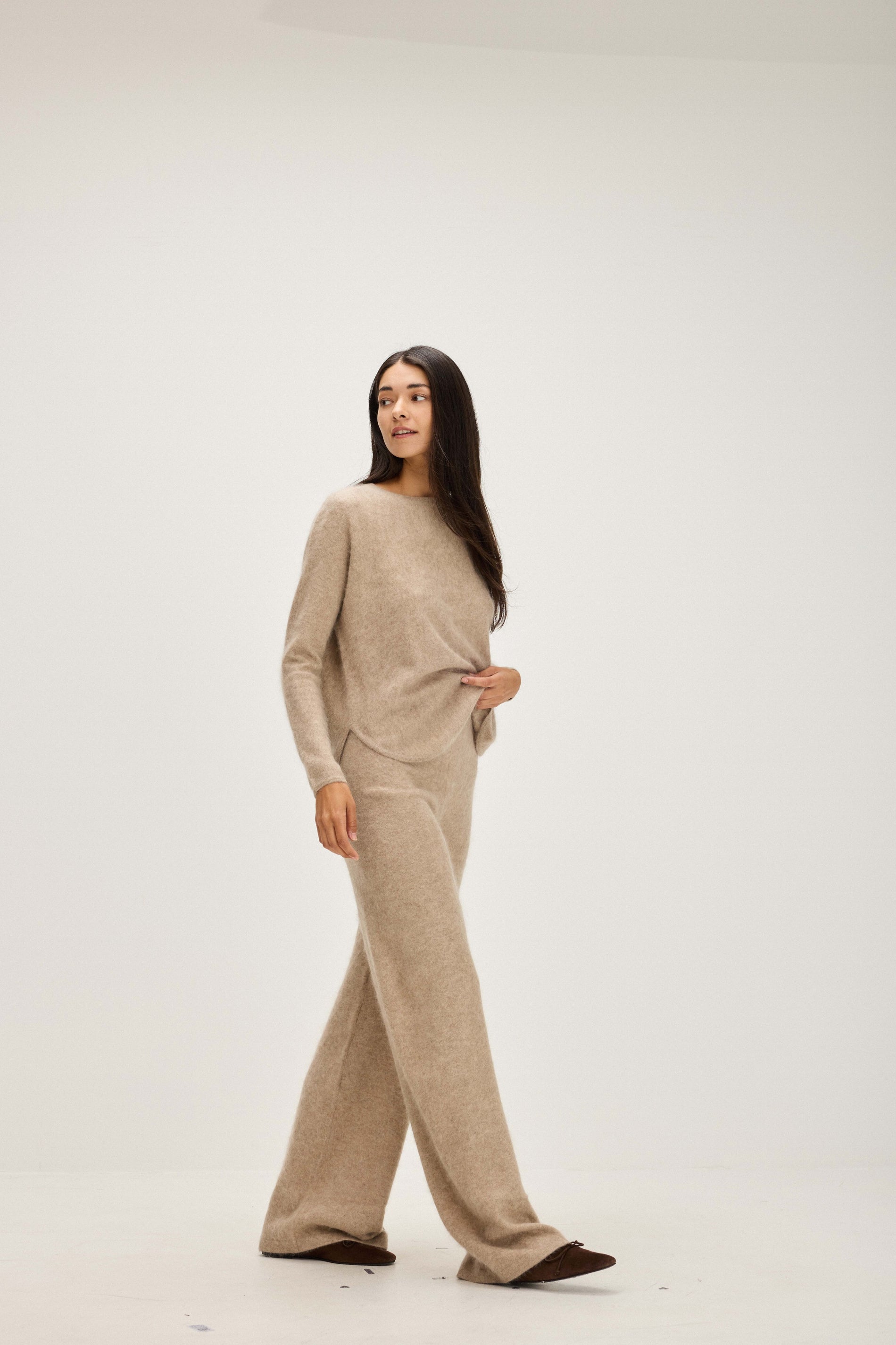 Davida Brushed Wide Pants Pants Mink
