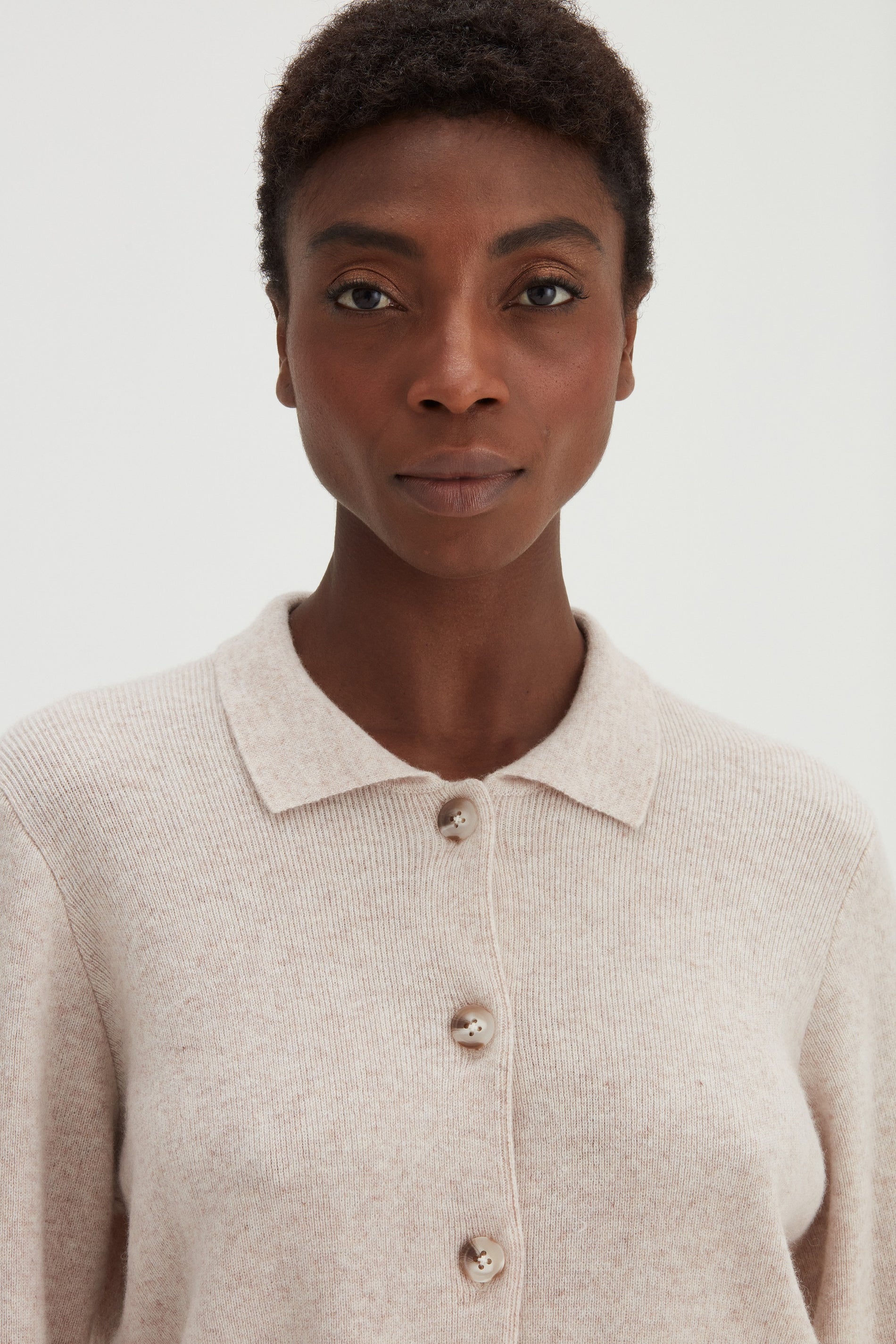 Davida Buttoned Collar Cardigan Cardigans Light Beige