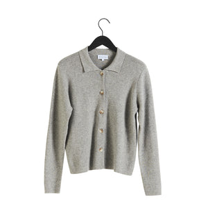 Buttoned Collar Cardigan - Light Grey