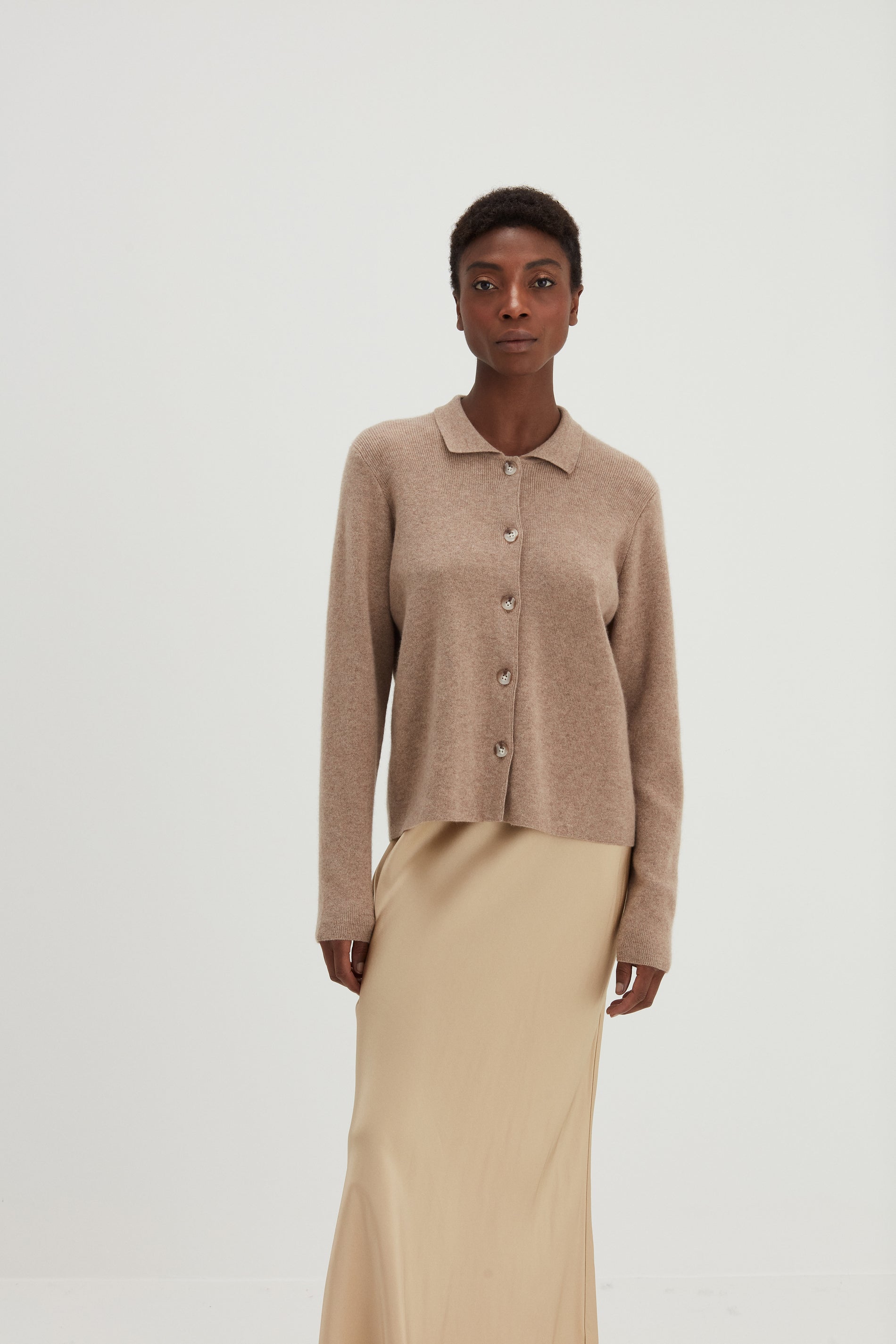 Davida Buttoned Collar Cardigan Cardigans Mink