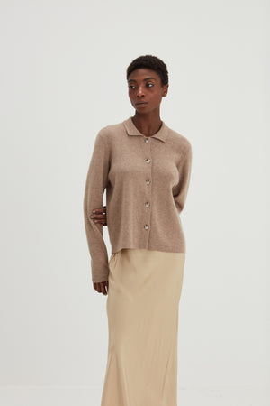 Buttoned Collar Cardigan - Mink