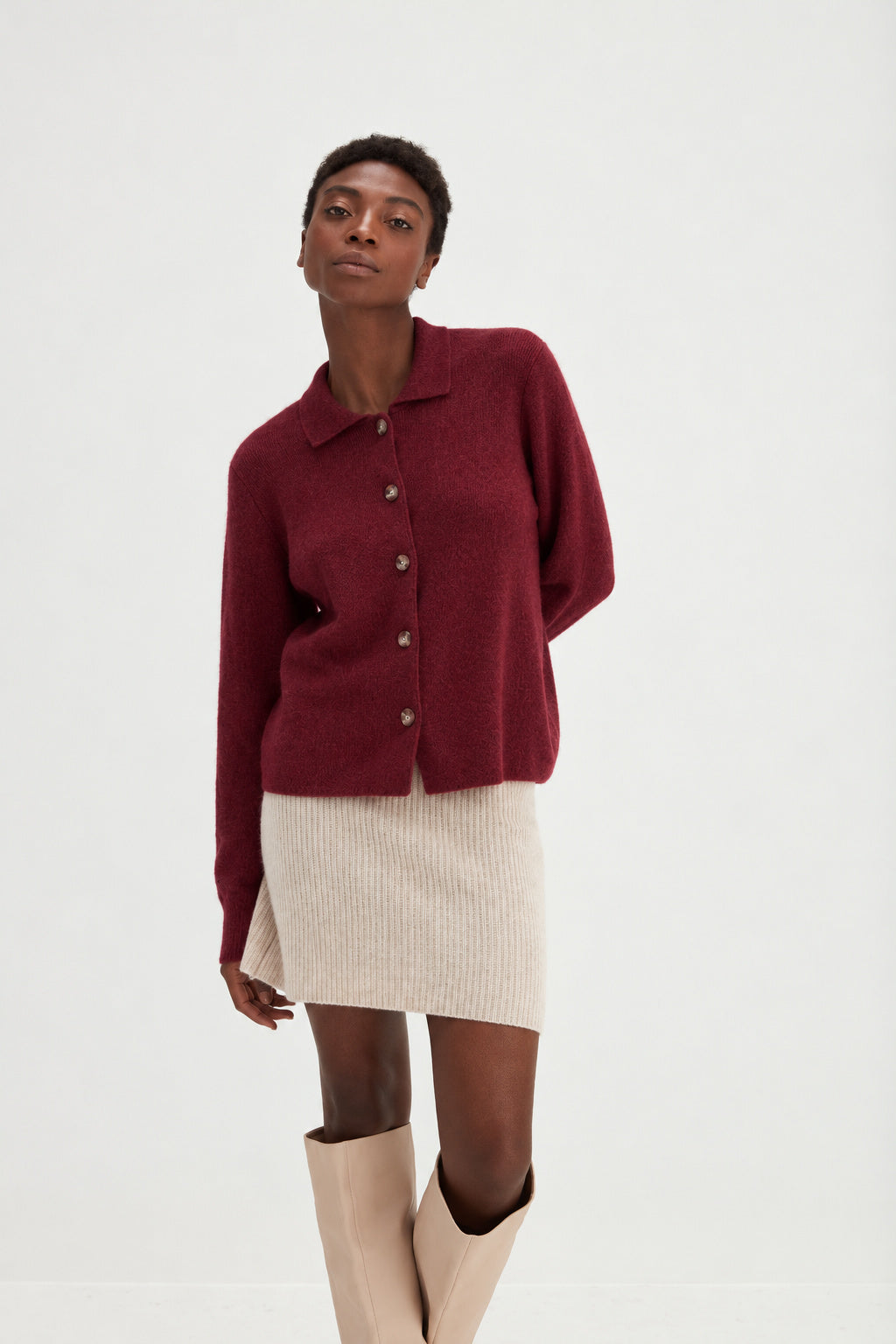 Davida Buttoned Collar Cardigan Cardigans Mulberry Red