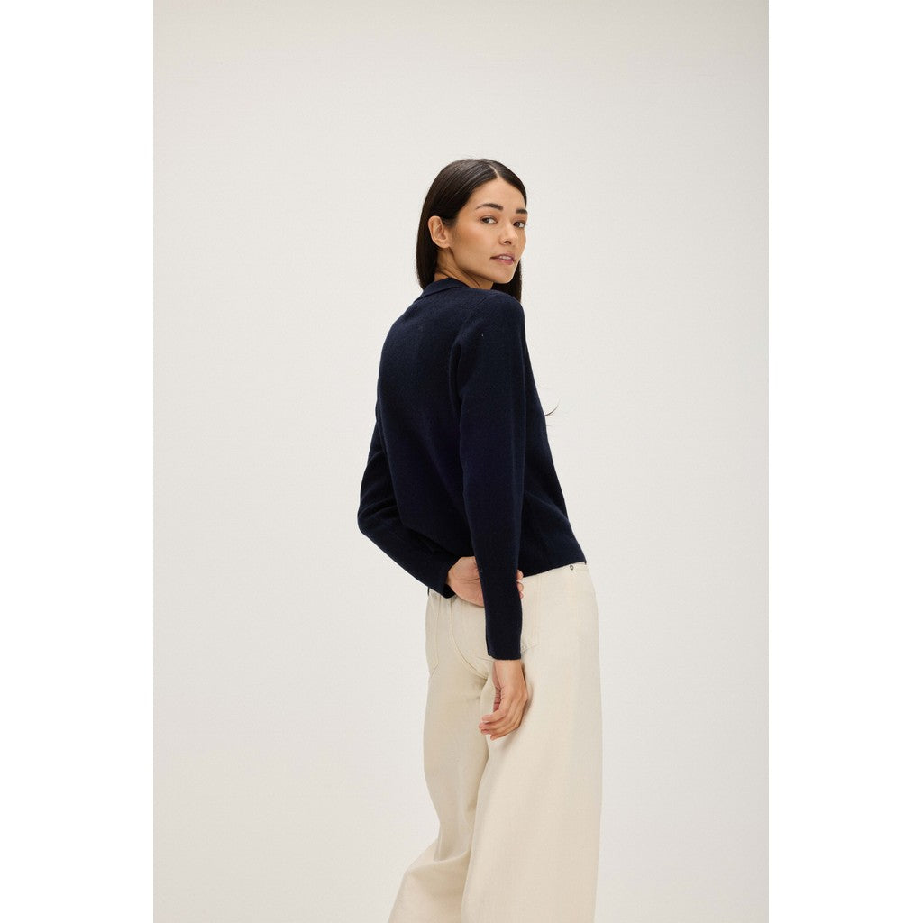 Davida Buttoned Collar Cardigan Cardigans Navy