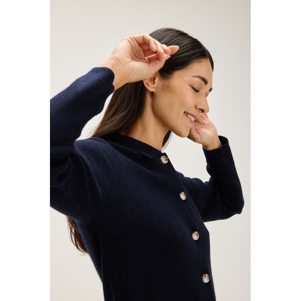 Davida Buttoned Collar Cardigan Cardigans Navy