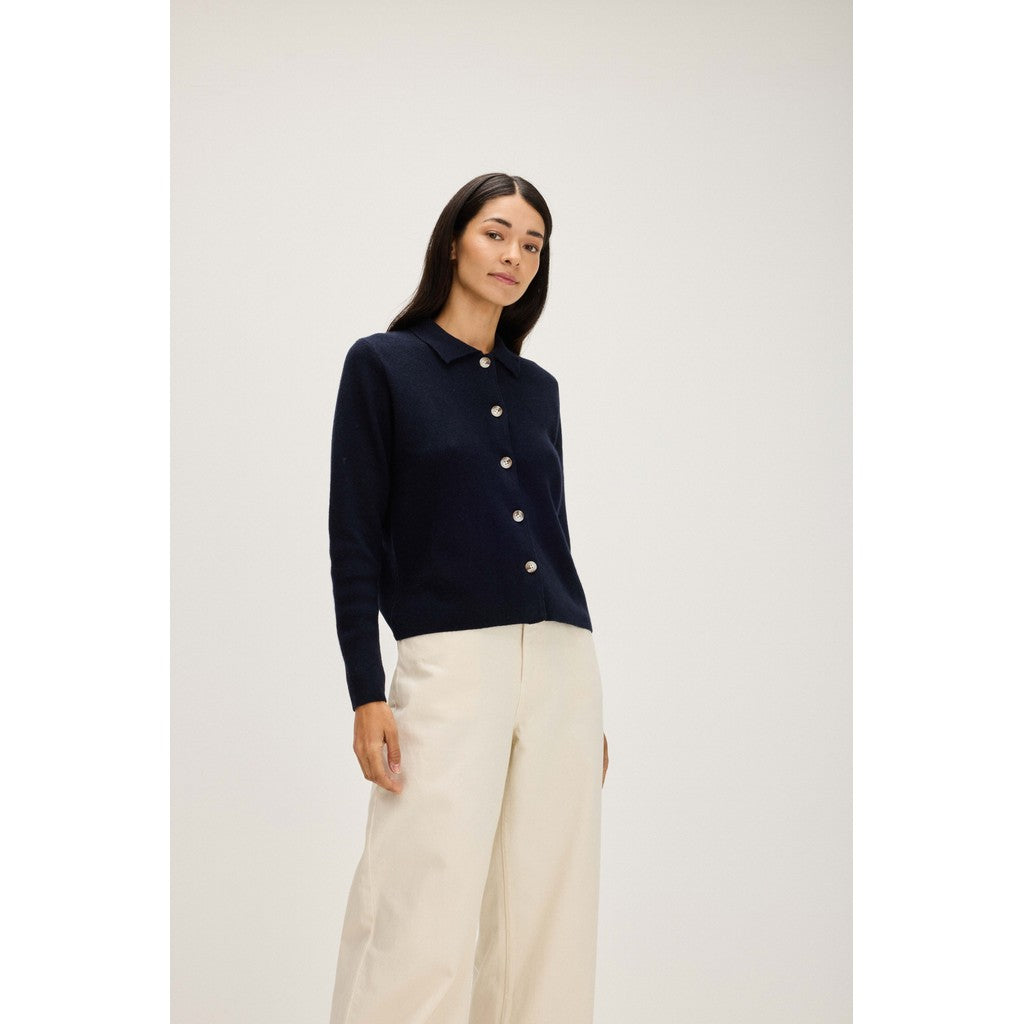 Davida Buttoned Collar Cardigan Cardigans Navy