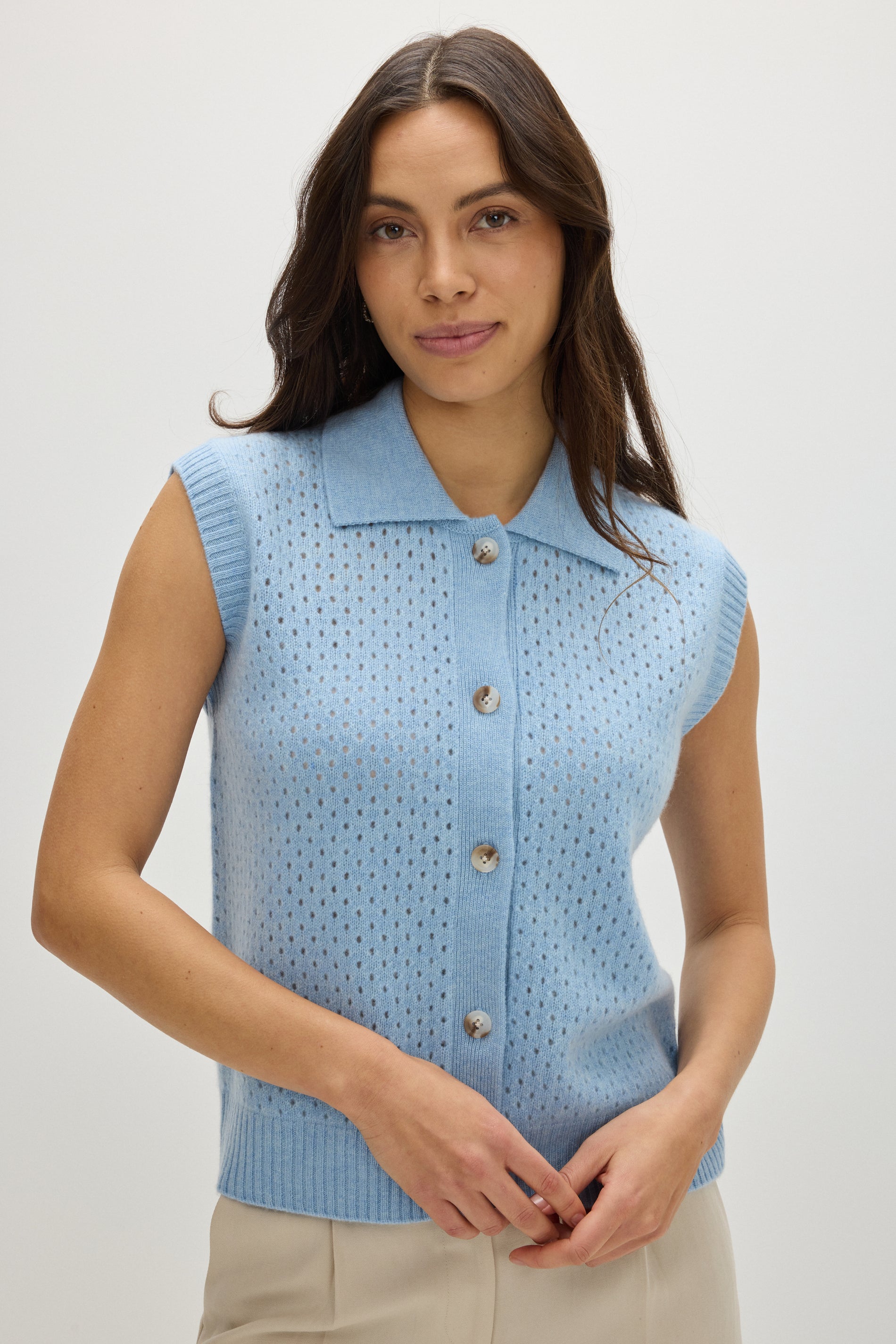Davida Buttoned Mesh Vest Sweaters Blue Fog