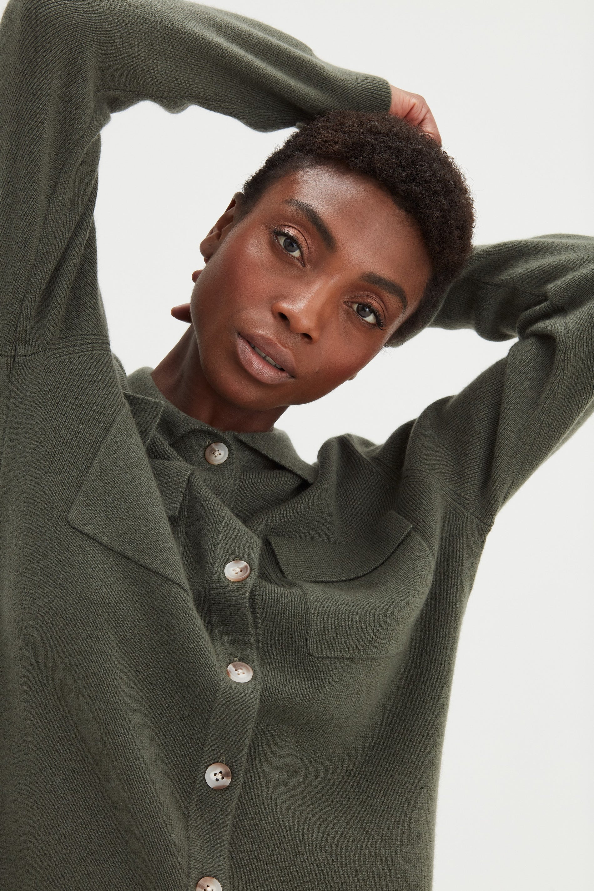 Davida Buttoned Pocket Shirt Cardigans Army Green