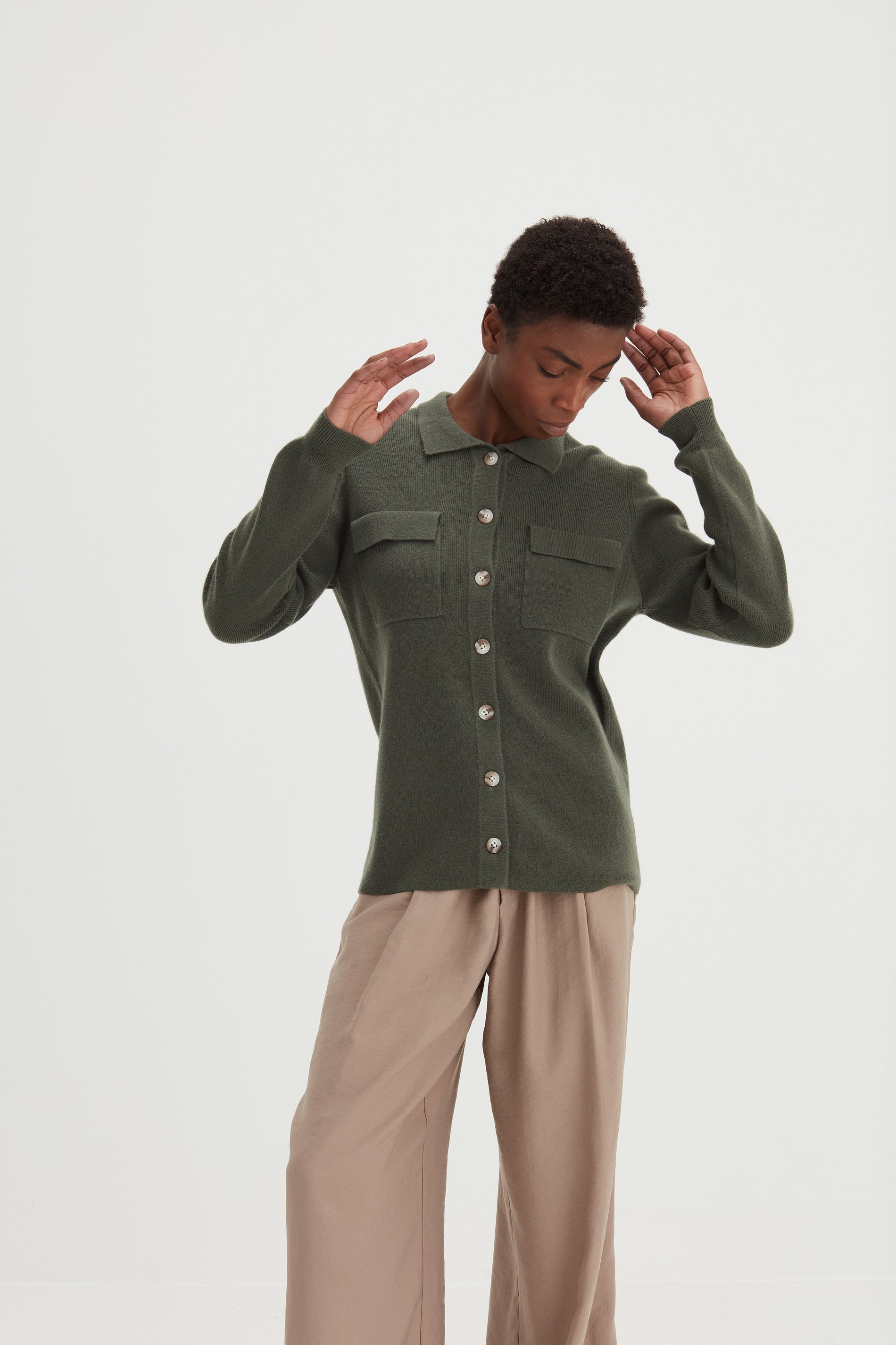 Davida Buttoned Pocket Shirt Cardigans Army Green