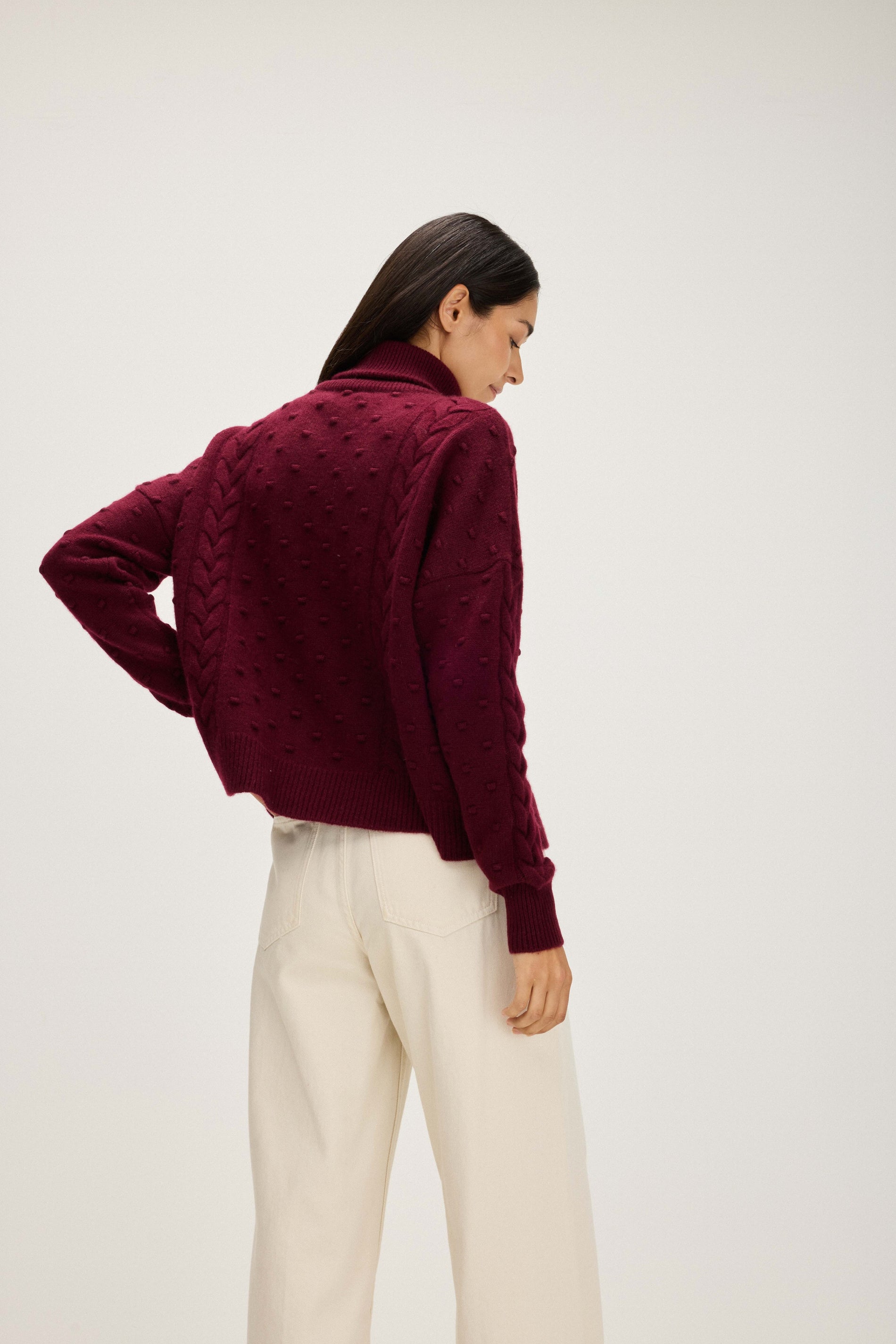 Davida Cable Dot Polo Sweater Sweaters Mulberry Red