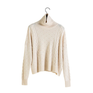 Cable Dot Polo Sweater - White
