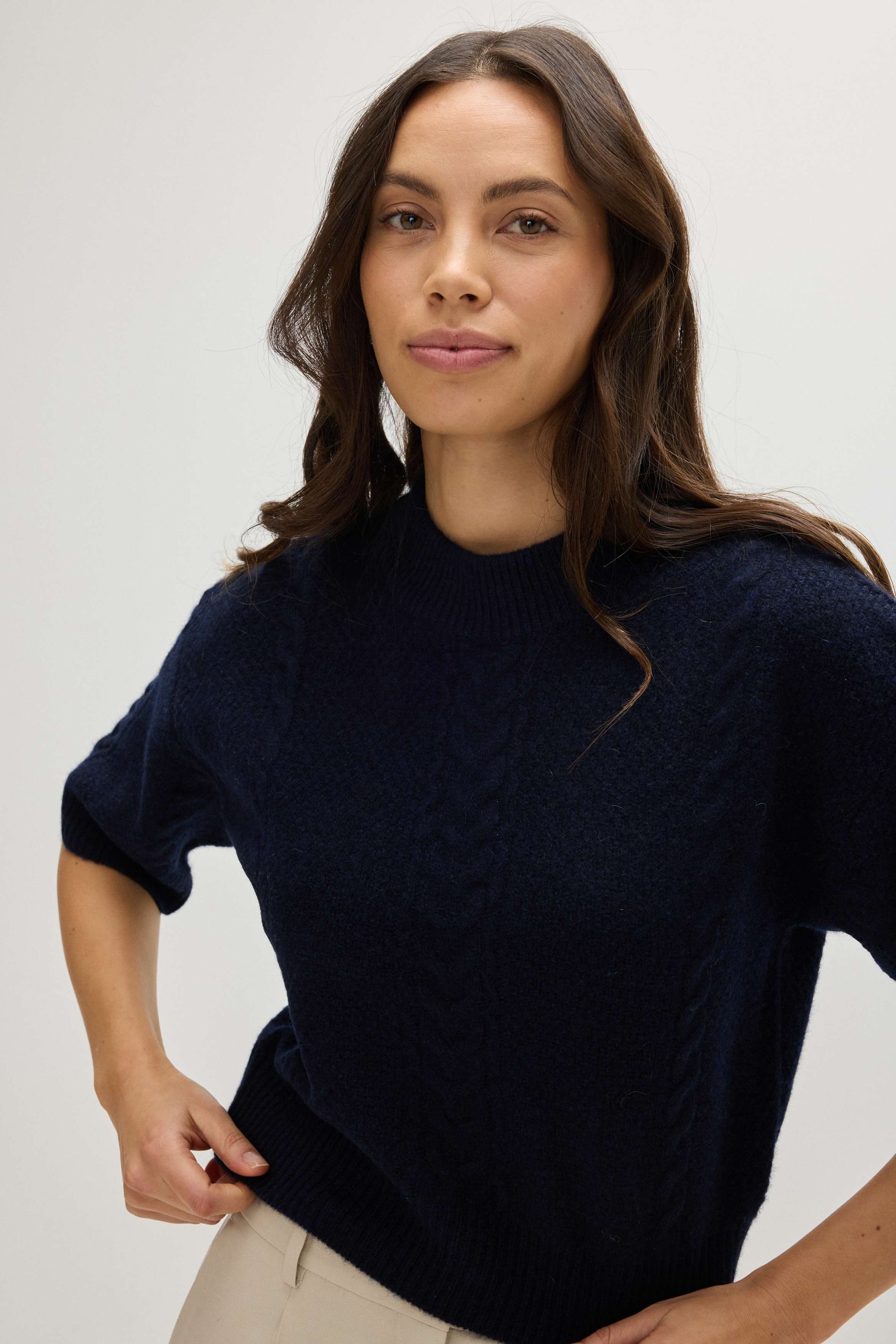 Davida Cable Short Sleeve Sweater Sweaters Navy