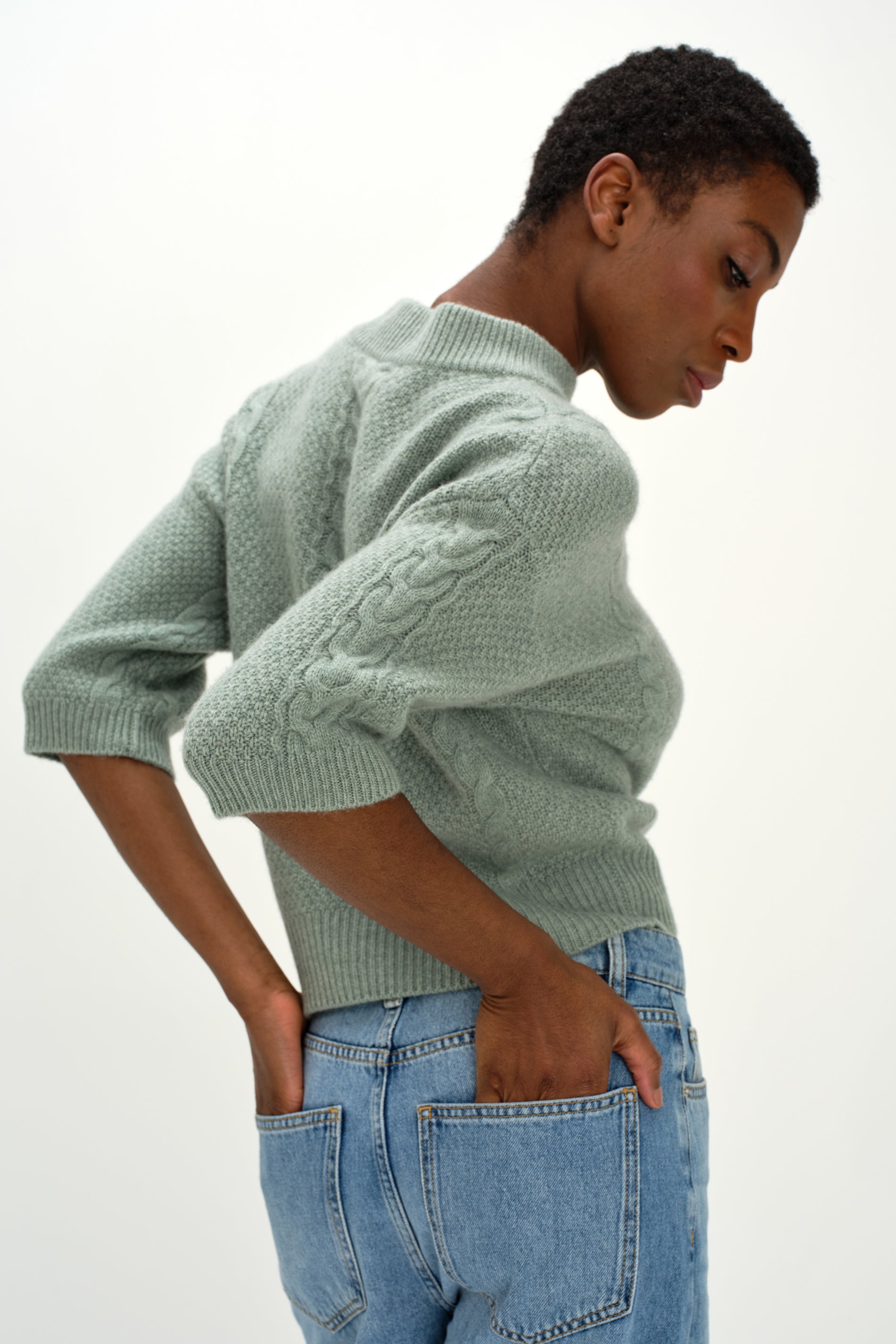 Davida Cable Short Sleeve Sweater Sweaters Sage
