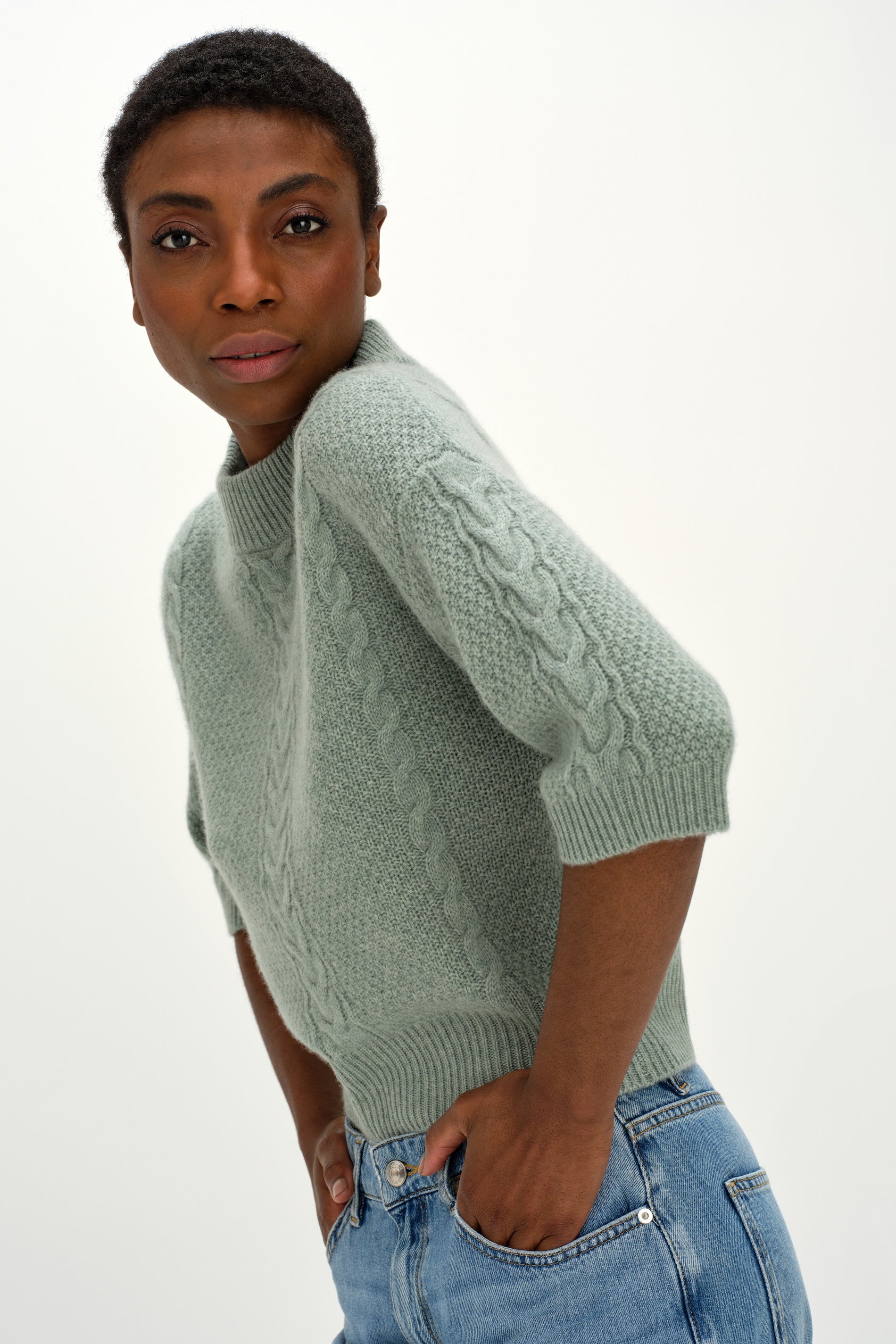 Davida Cable Short Sleeve Sweater Sweaters Sage