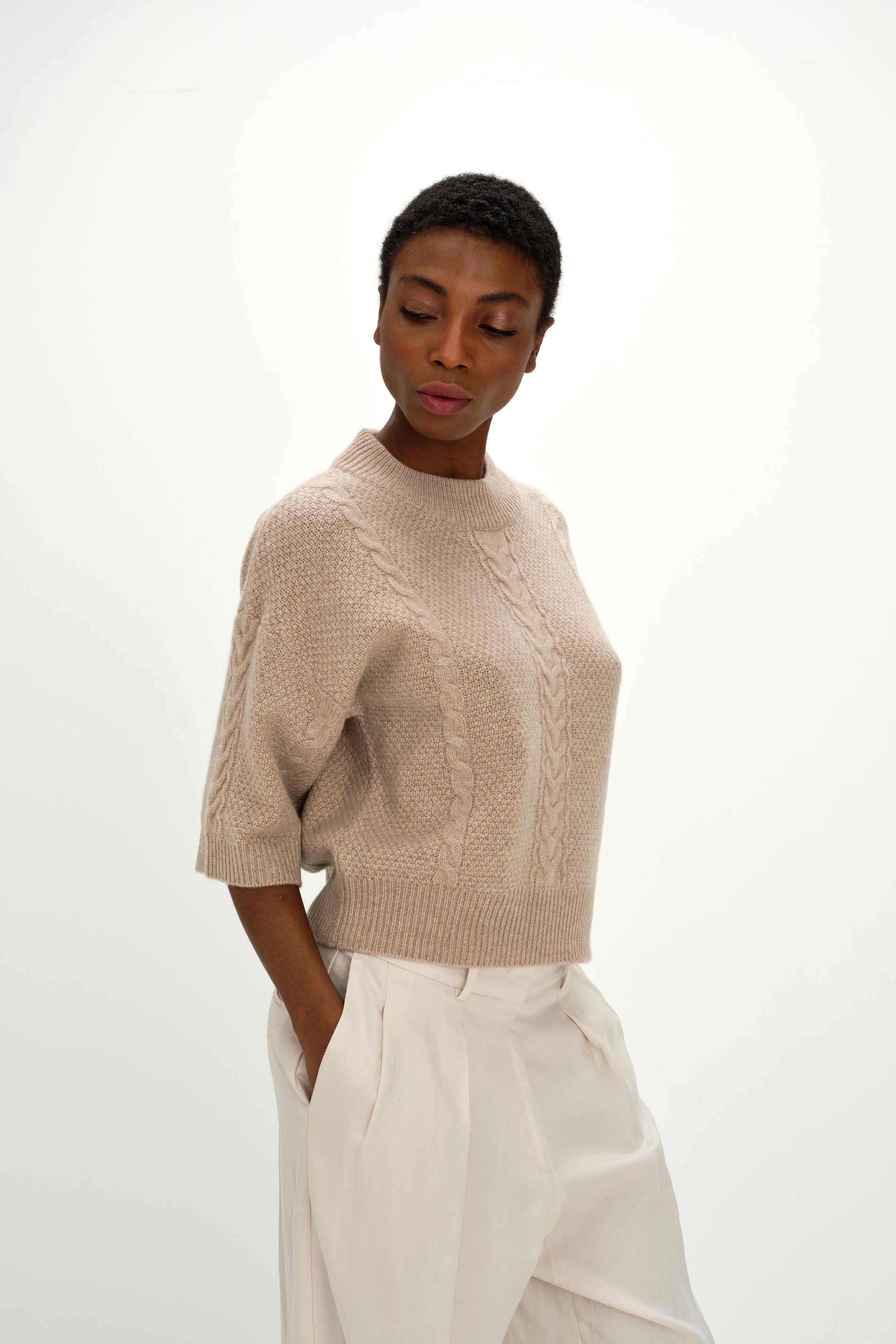 Davida Cable Short Sleeve Sweater Sweaters Sand