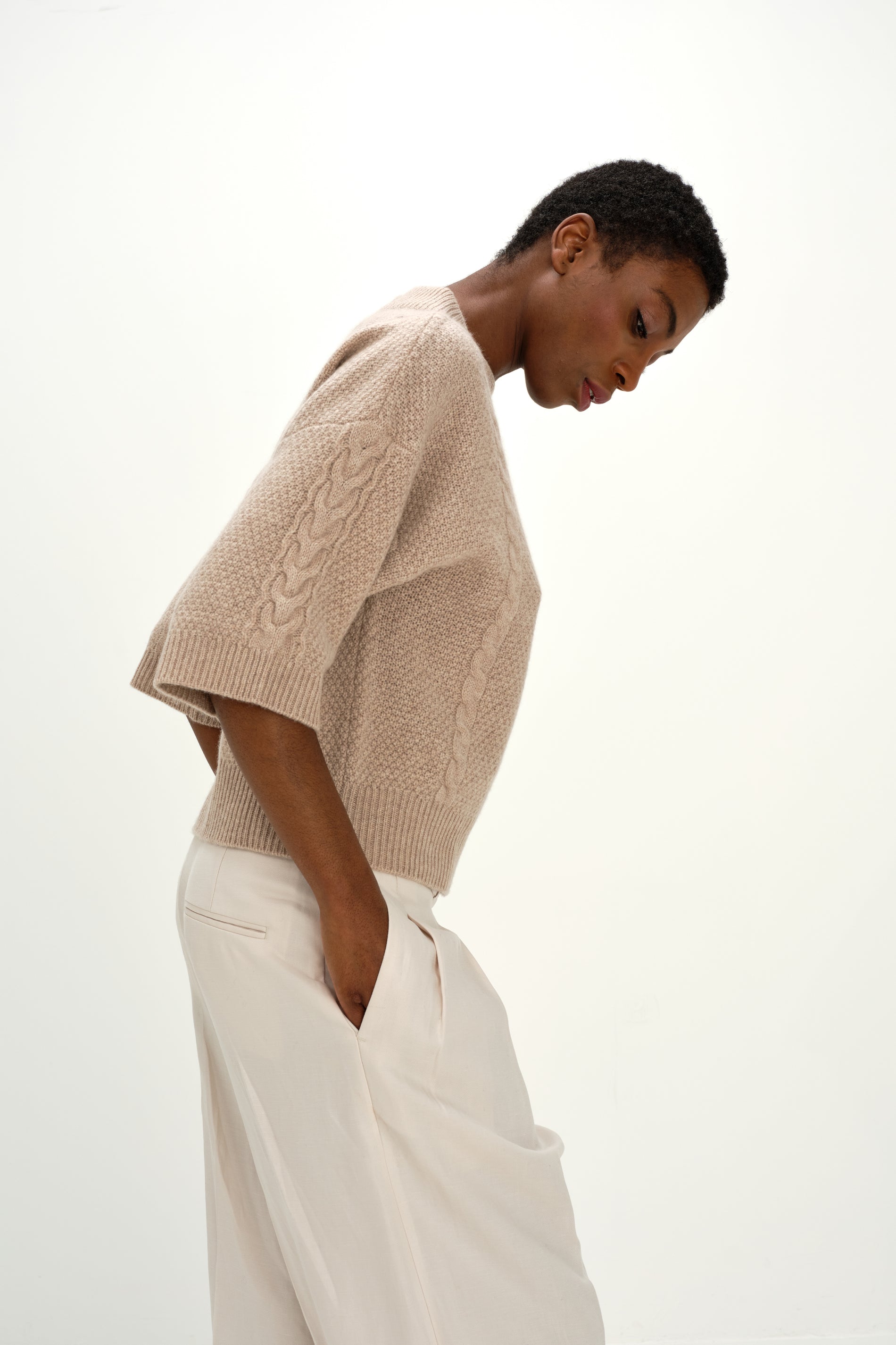 Davida Cable Short Sleeve Sweater Sweaters Sand