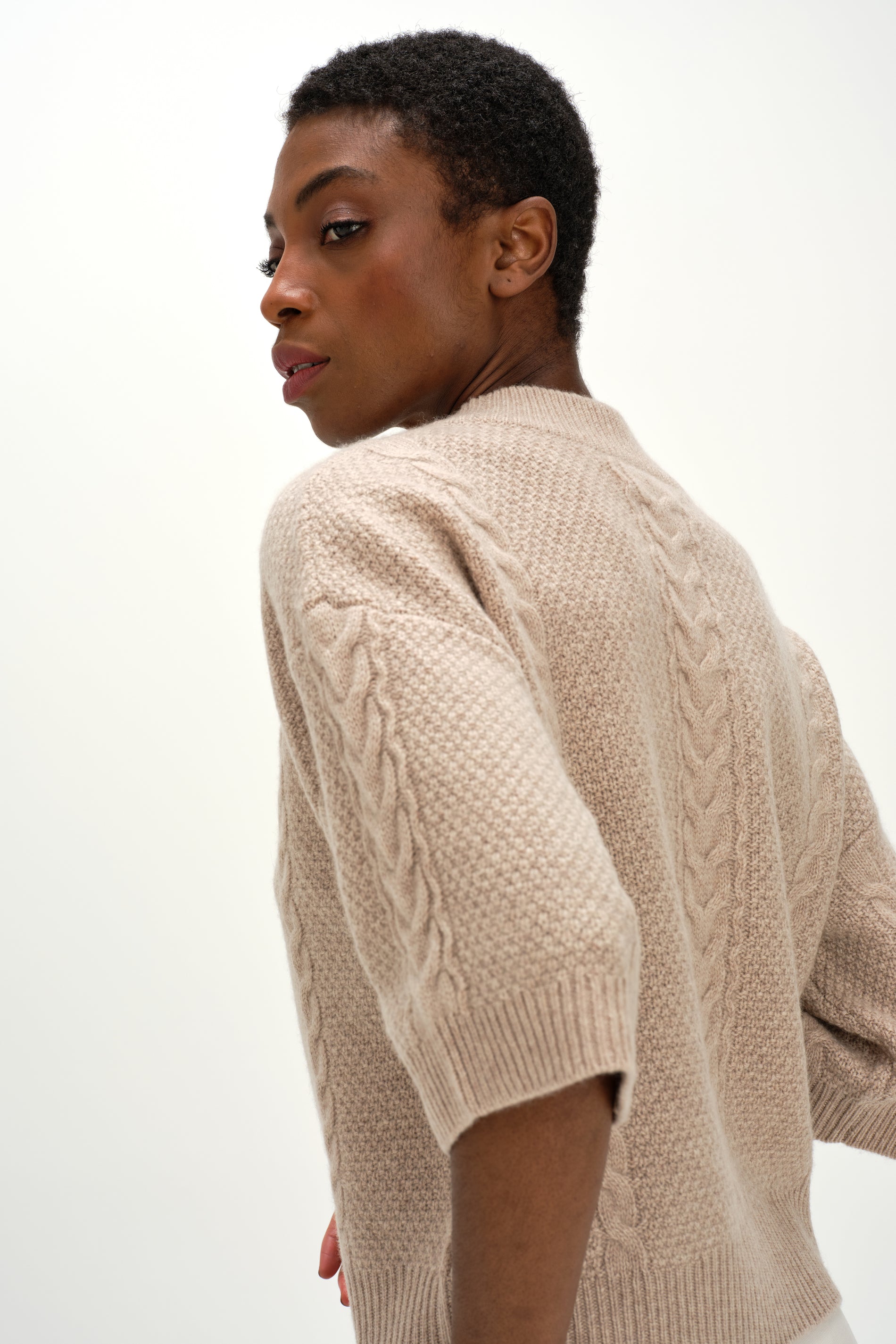 Davida Cable Short Sleeve Sweater Sweaters Sand