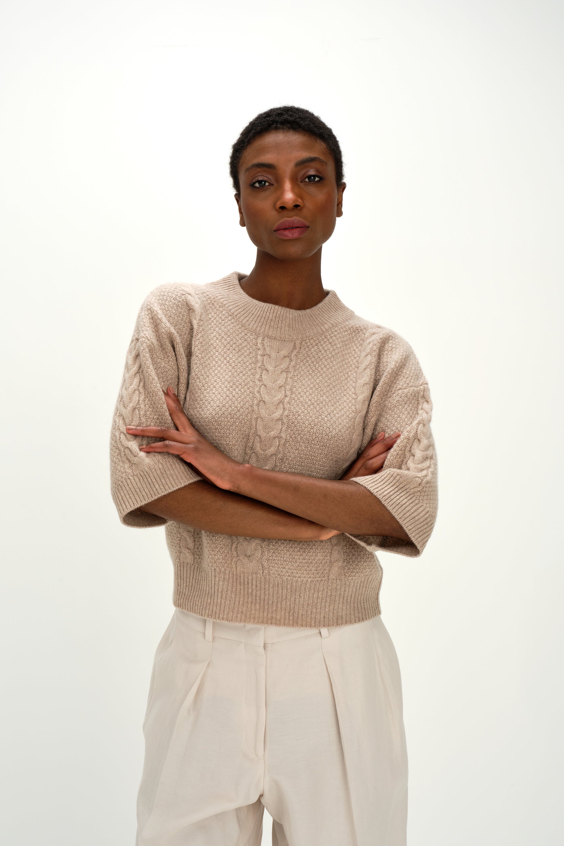 Davida Cable Short Sleeve Sweater Sweaters Sand