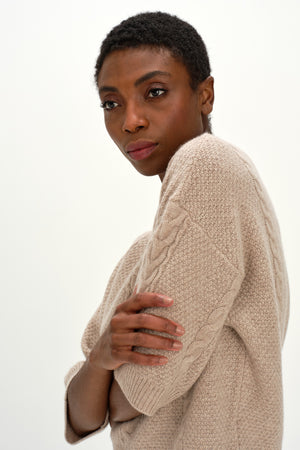 Cable Short Sleeve Sweater - Sand