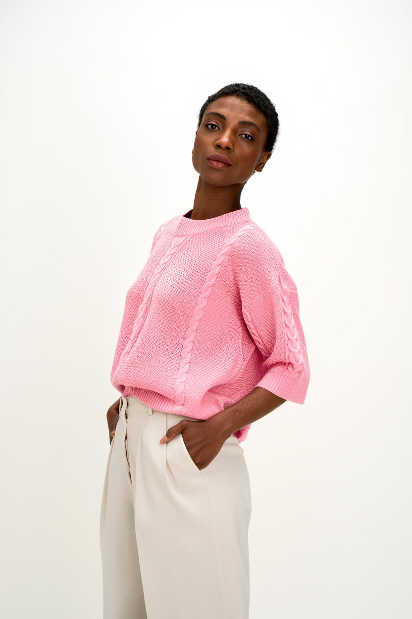 Davida Cable Short Sleeve Sweater Sweaters Strong Pink