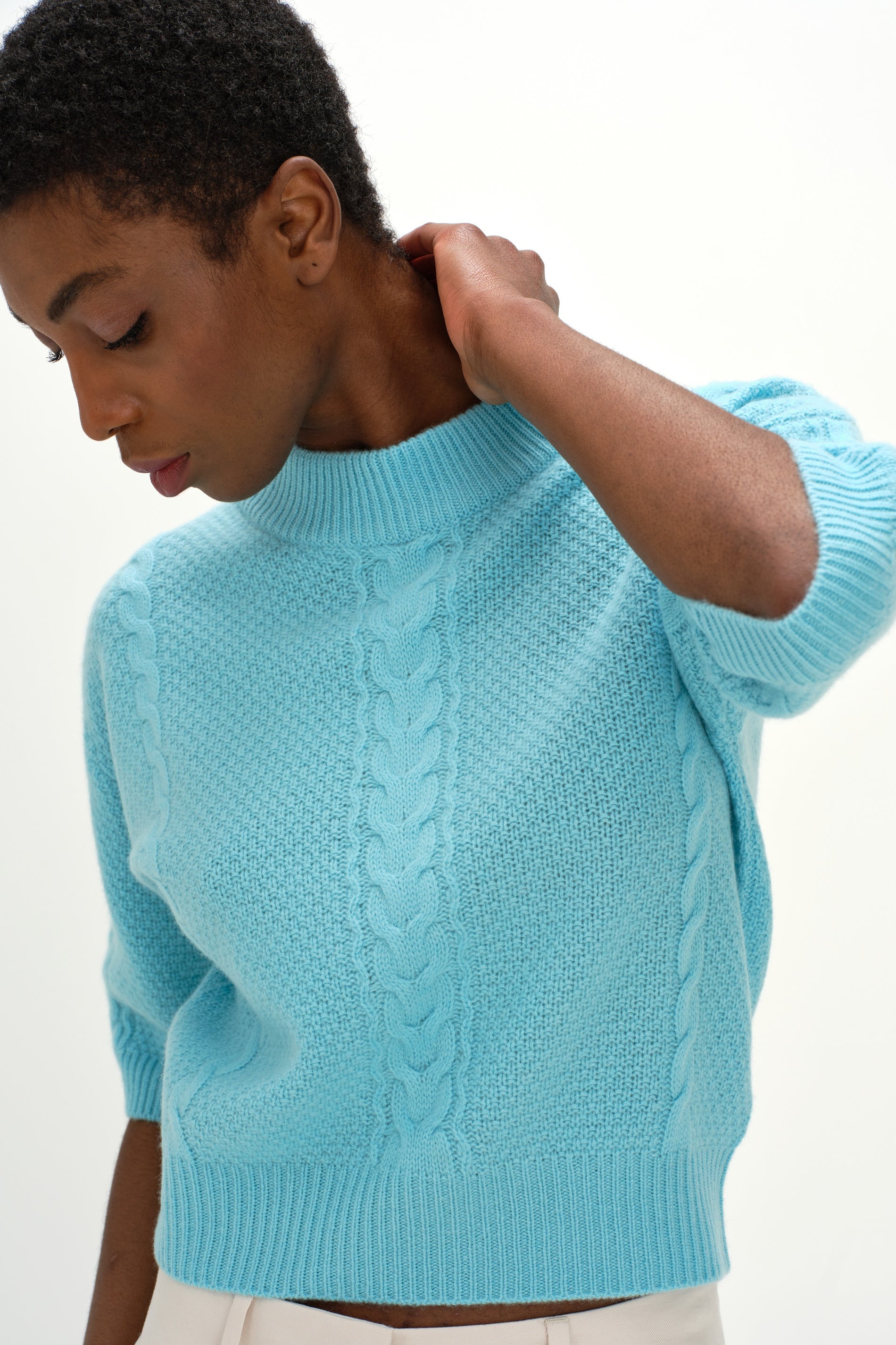 Davida Cable Short Sleeve Sweater Sweaters Turquoise