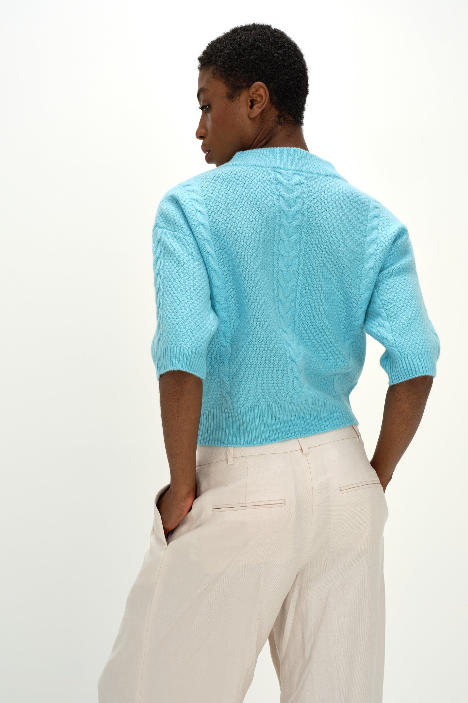 Davida Cable Short Sleeve Sweater Sweaters Turquoise