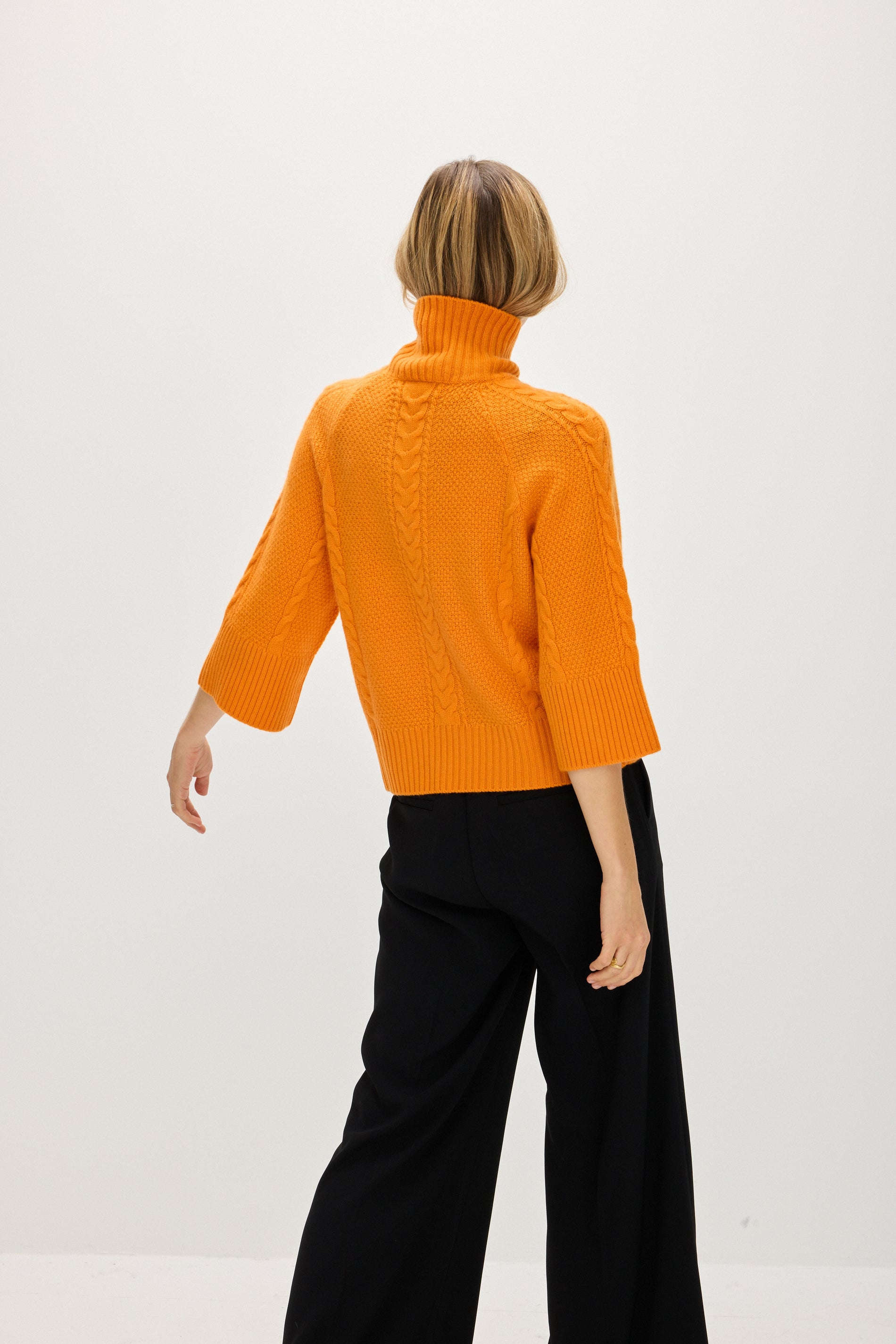 Davida Cable Wide Sleeve Turtleneck Sweaters Intense Orange