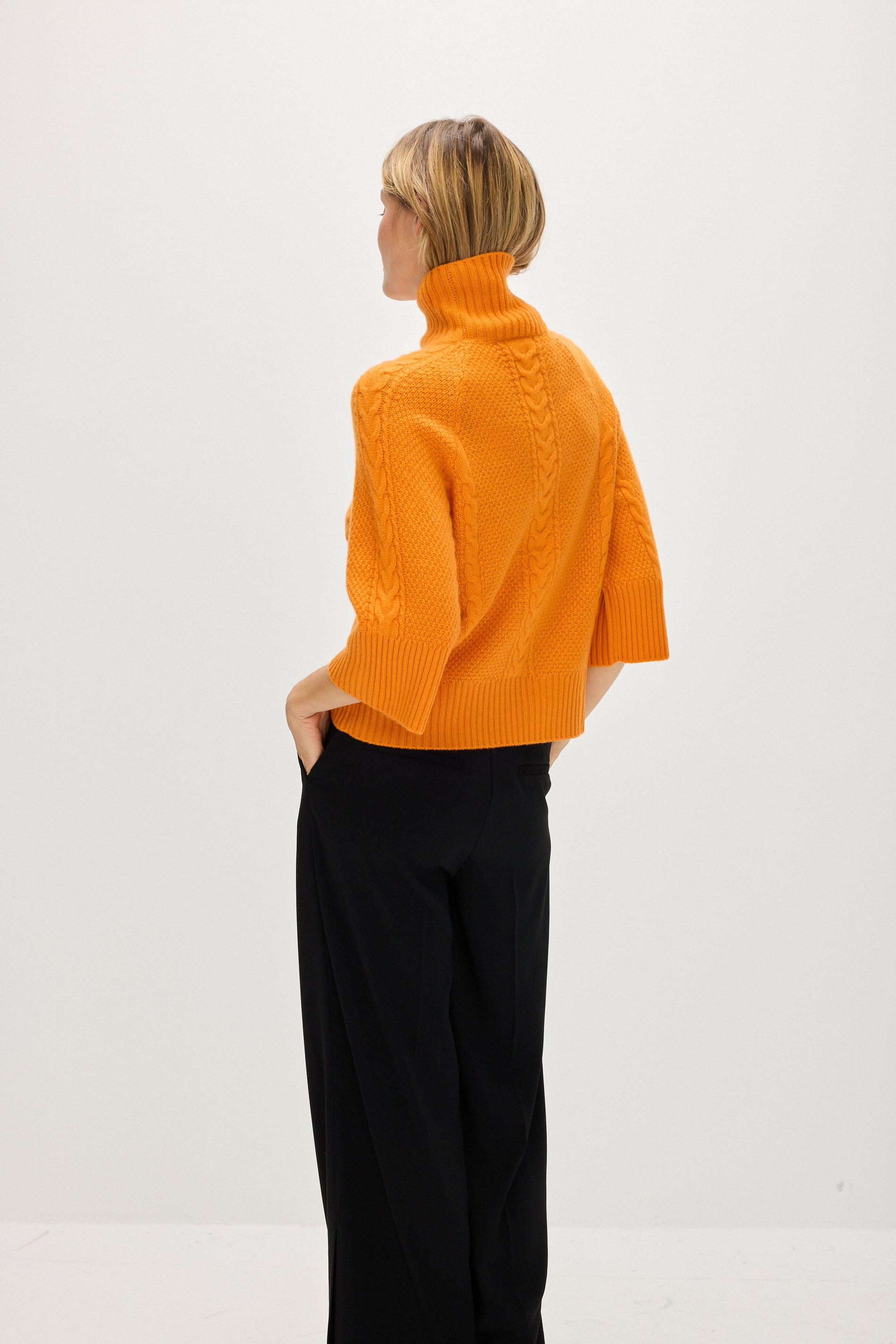 Davida Cable Wide Sleeve Turtleneck Sweaters Intense Orange