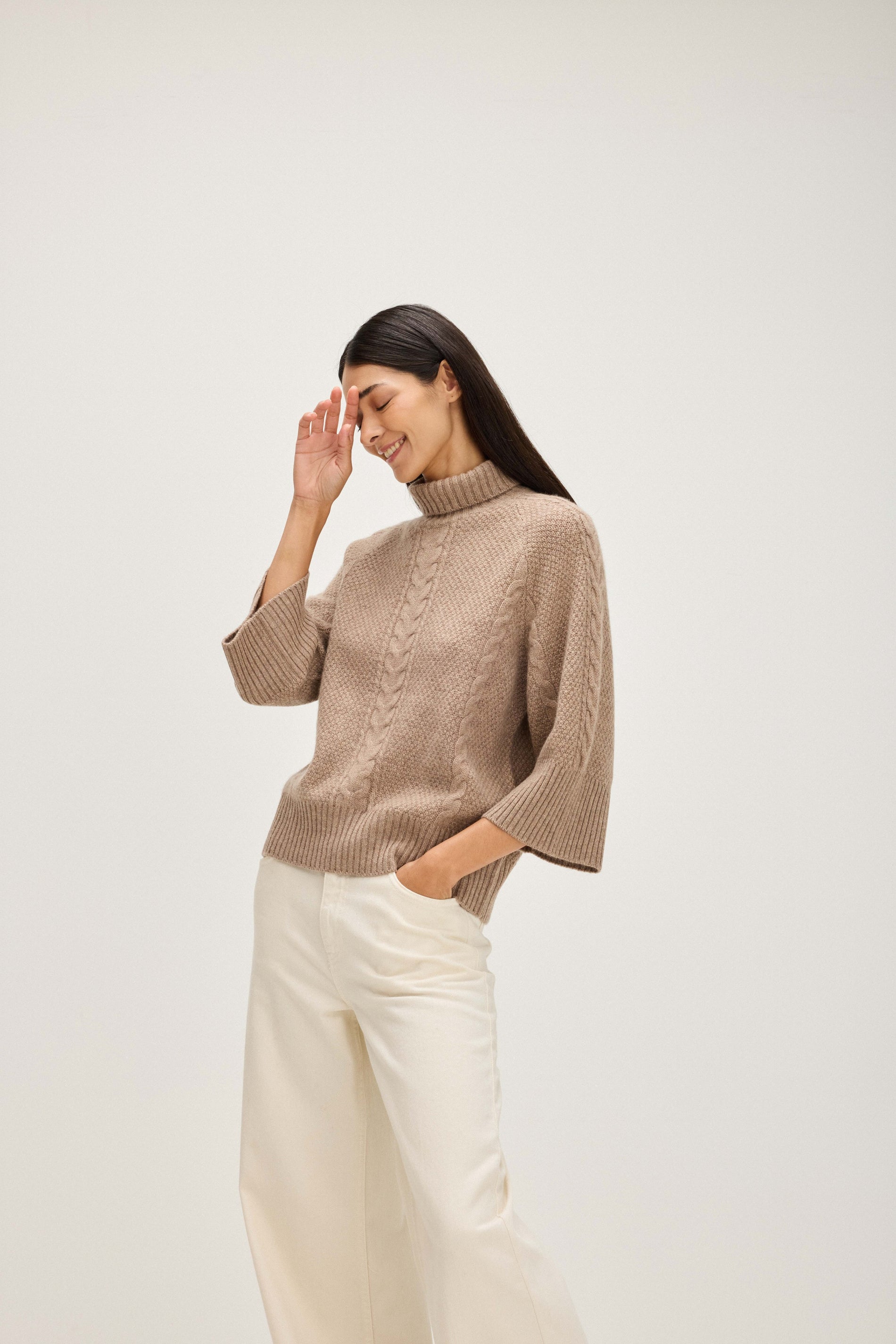 Davida Cable Wide Sleeve Turtleneck Sweaters Mink
