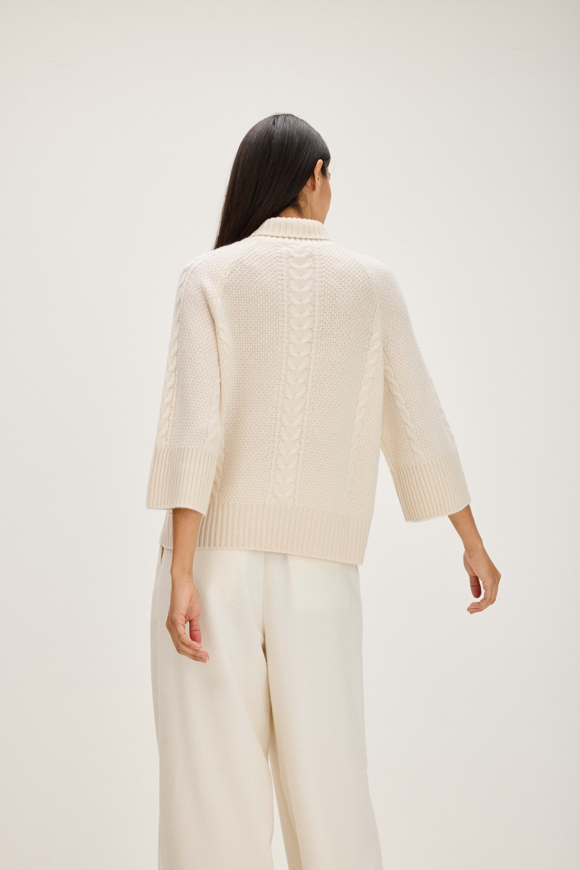Davida Cable Wide Sleeve Turtleneck Sweaters White