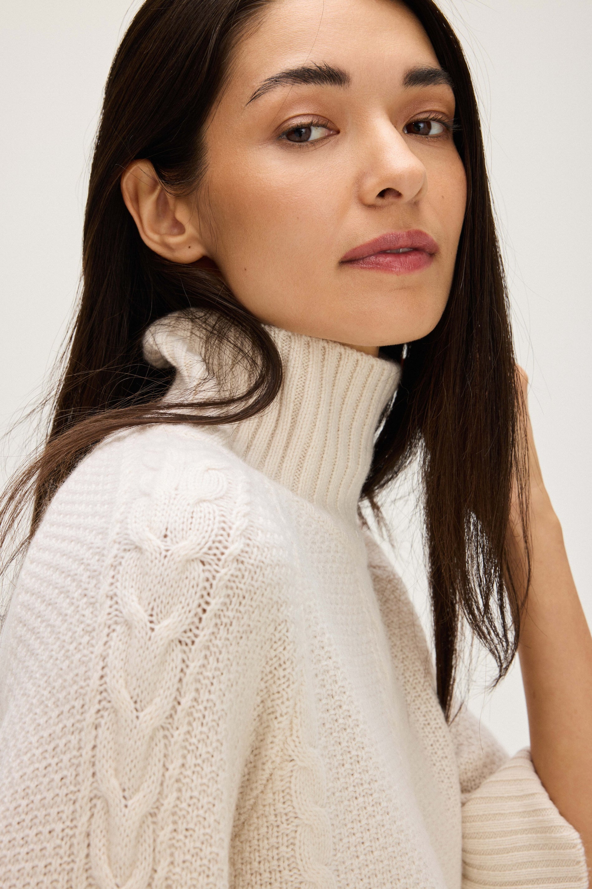 Davida Cable Wide Sleeve Turtleneck Sweaters White