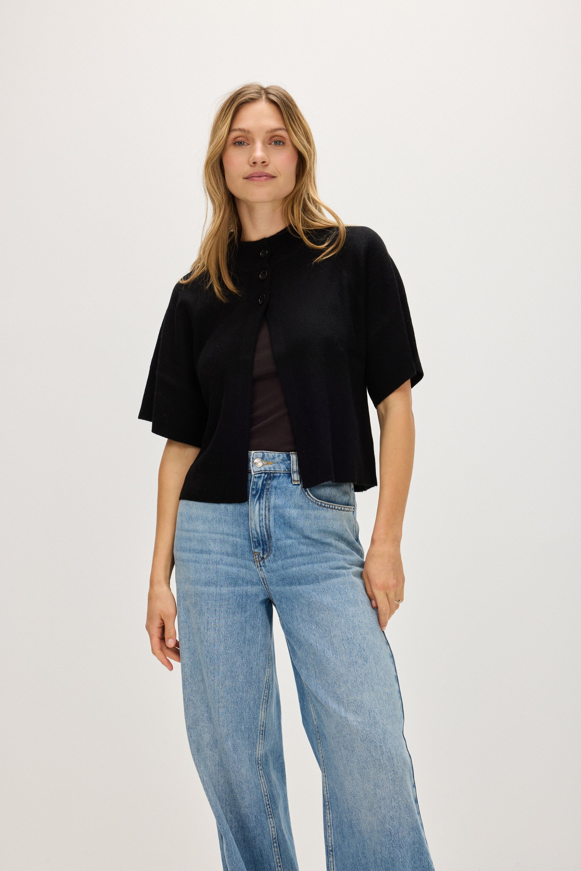 Davida Cardigan Raglan Short Sleeve Cardigans Black