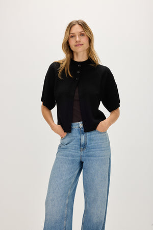 Cardigan Raglan Short Sleeve - Black