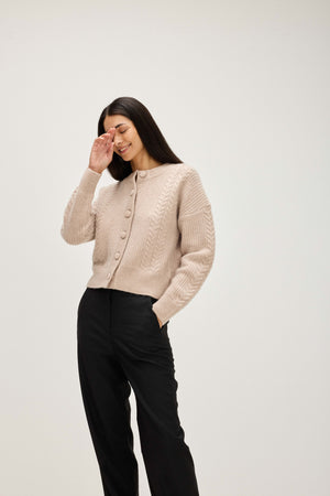 Chunky Cable Detail Cardigan - Sand
