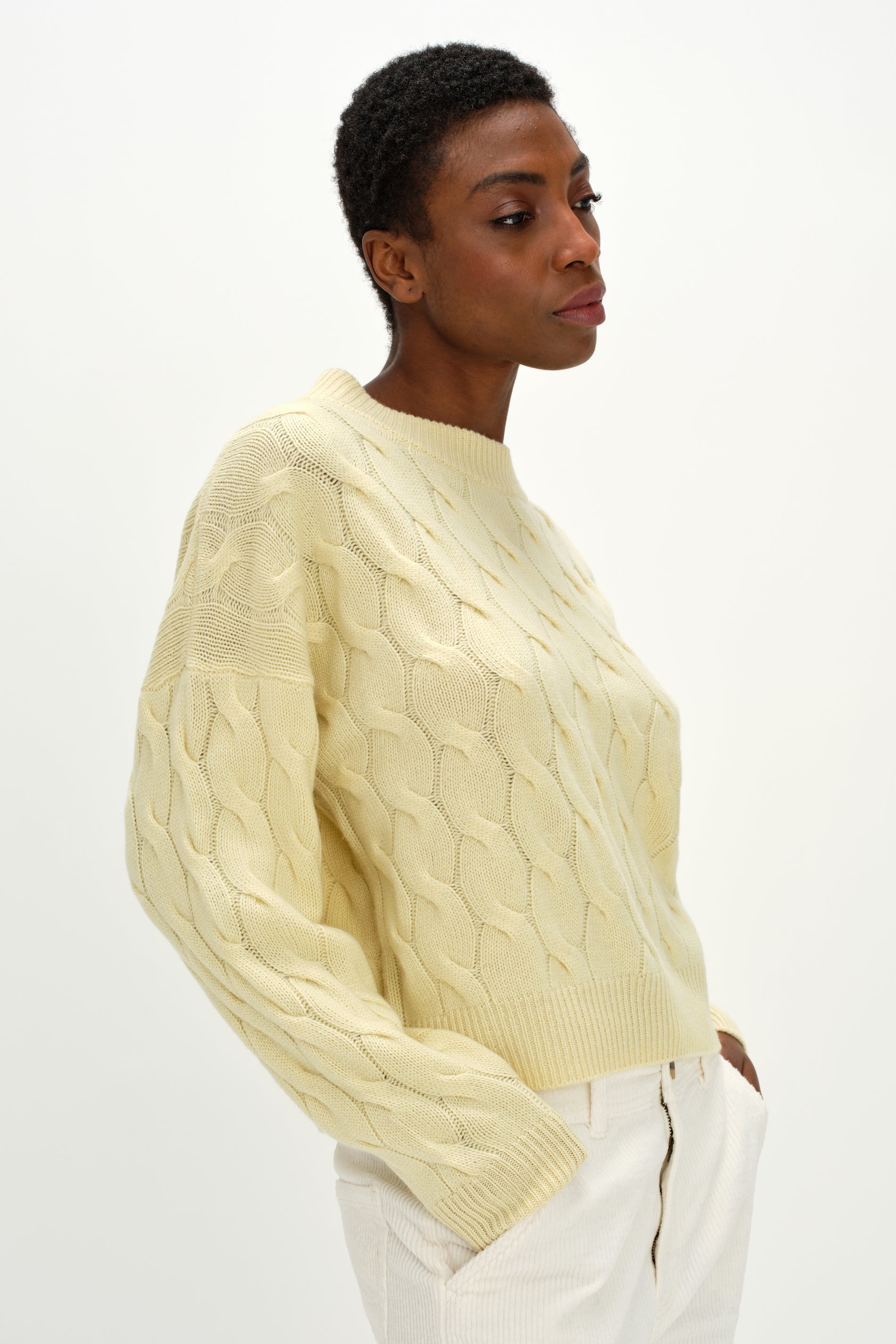 Davida Chunky O-neck Cable Sweaters Citrus