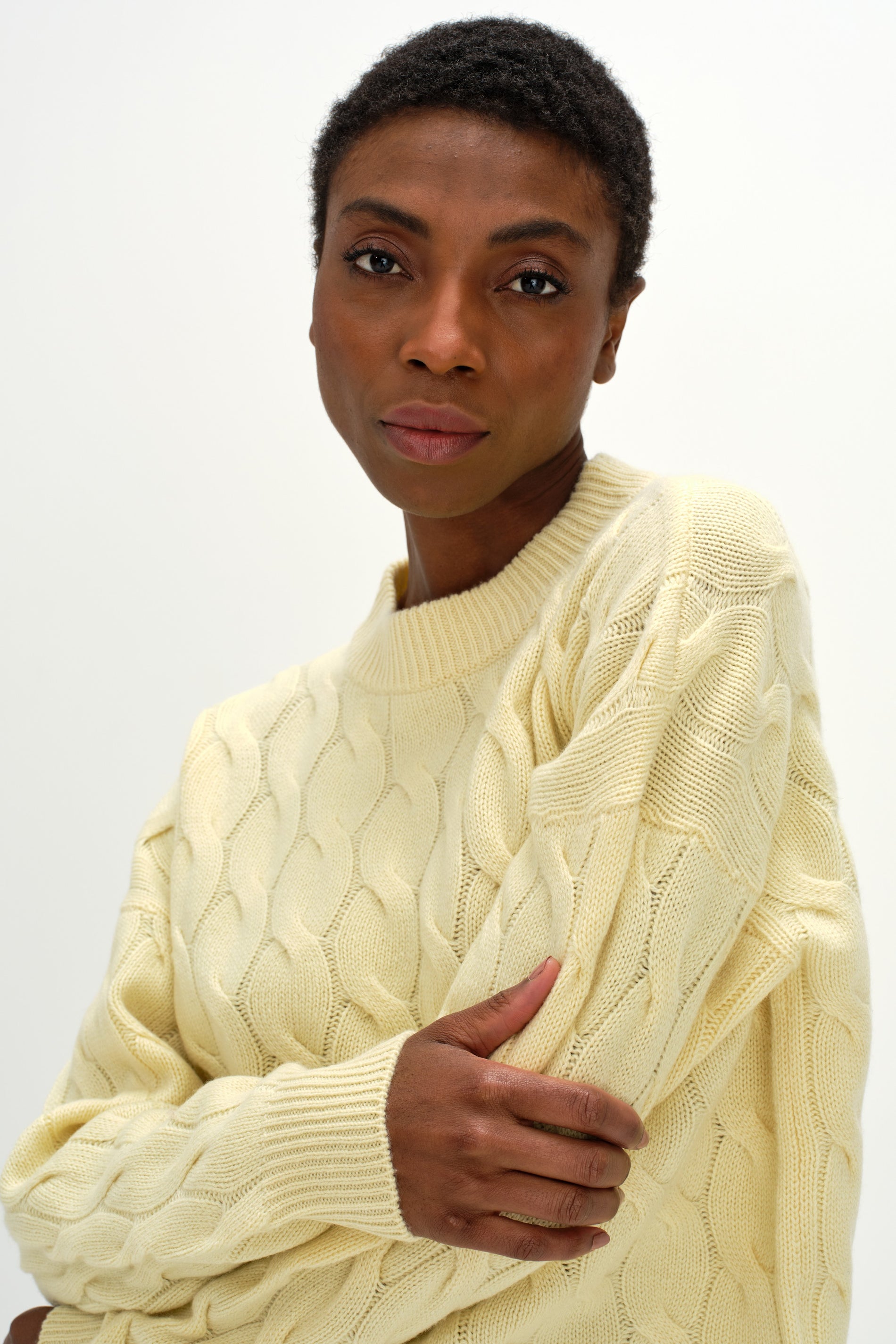 Davida Chunky O-neck Cable Sweaters Citrus