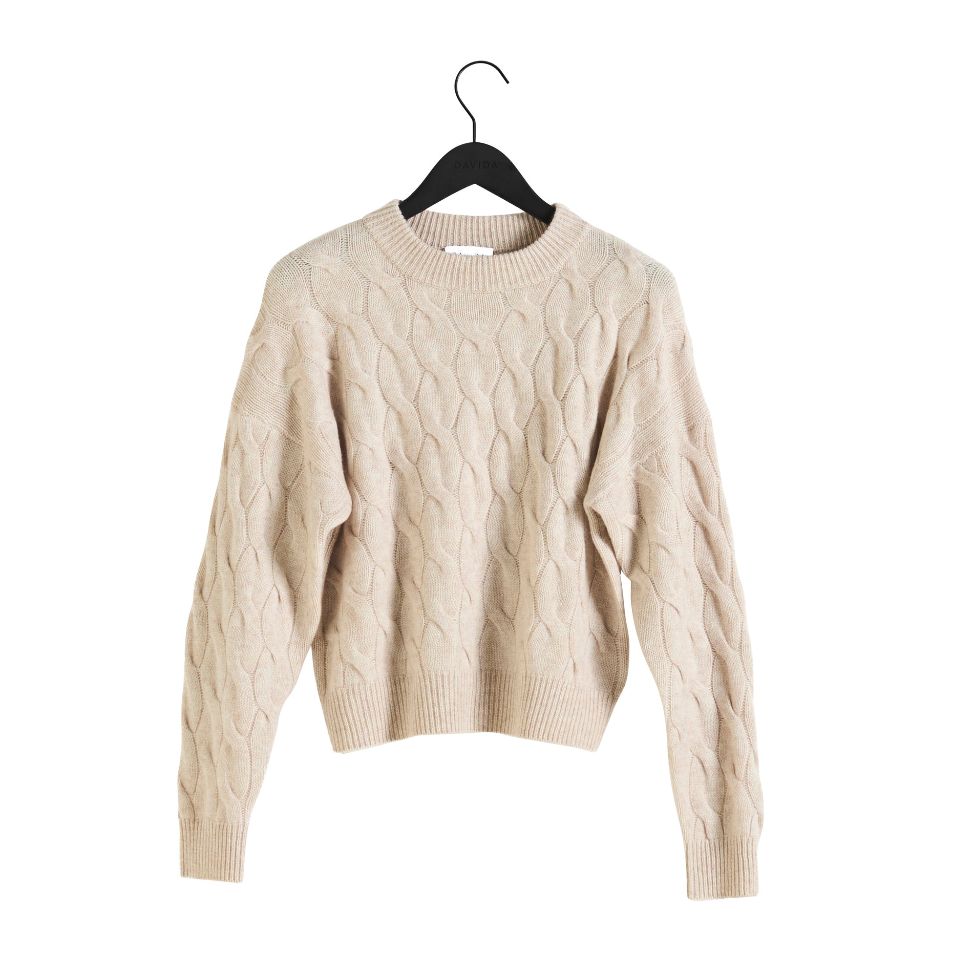 Davida Chunky O-neck Cable Sweaters Light Beige