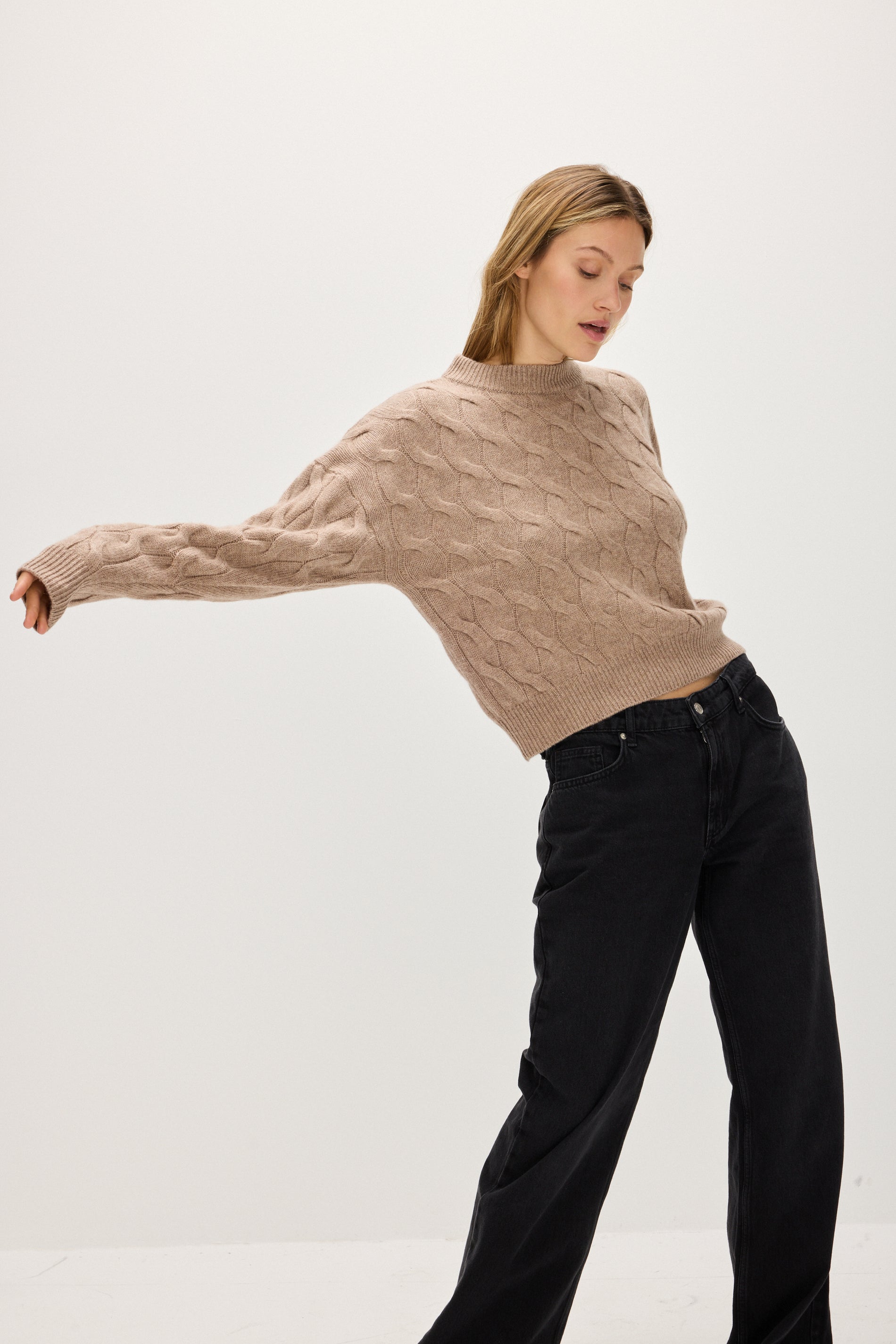 Davida Chunky O-neck Cable Sweaters Mink