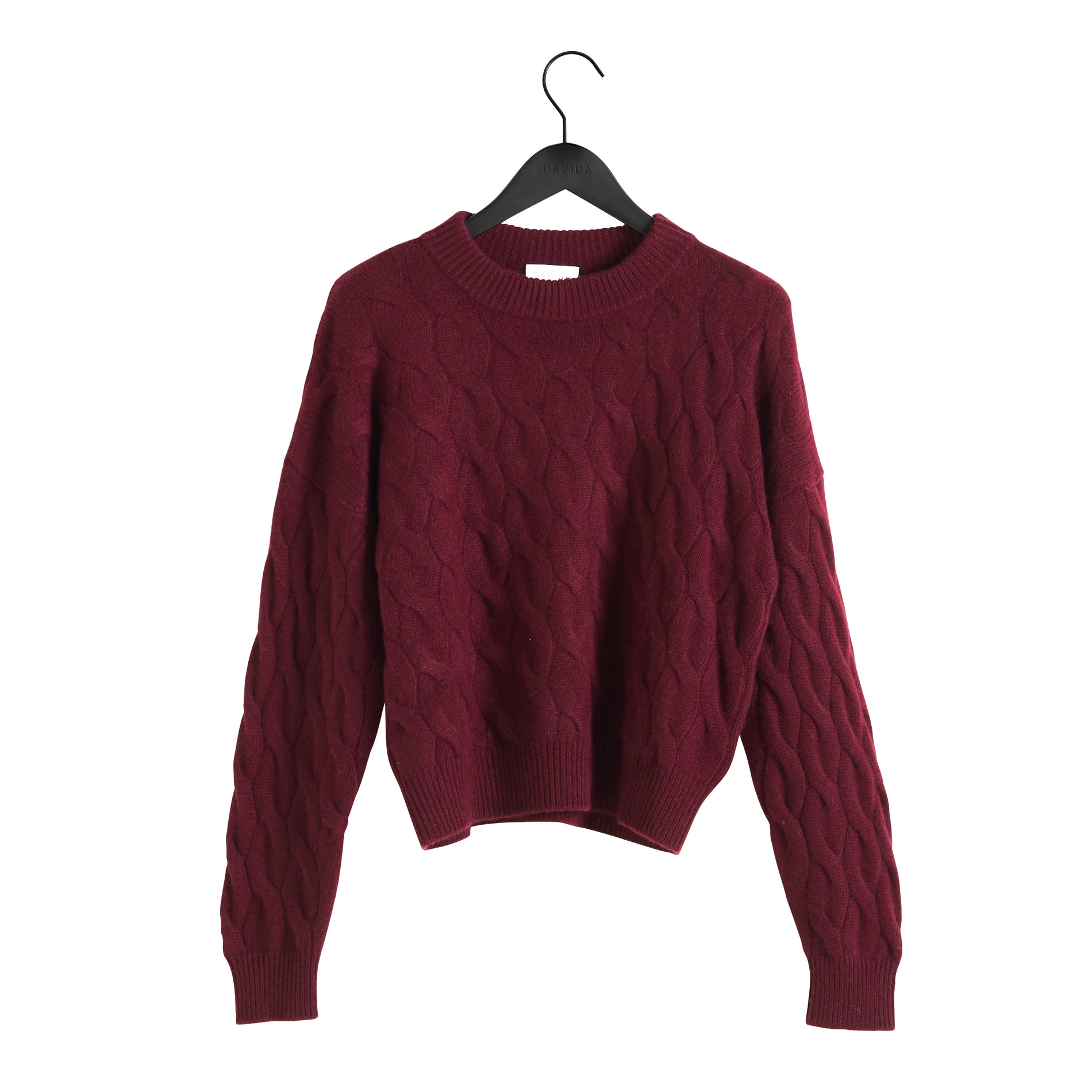 Davida Chunky O-neck Cable Sweaters Mulberry Red