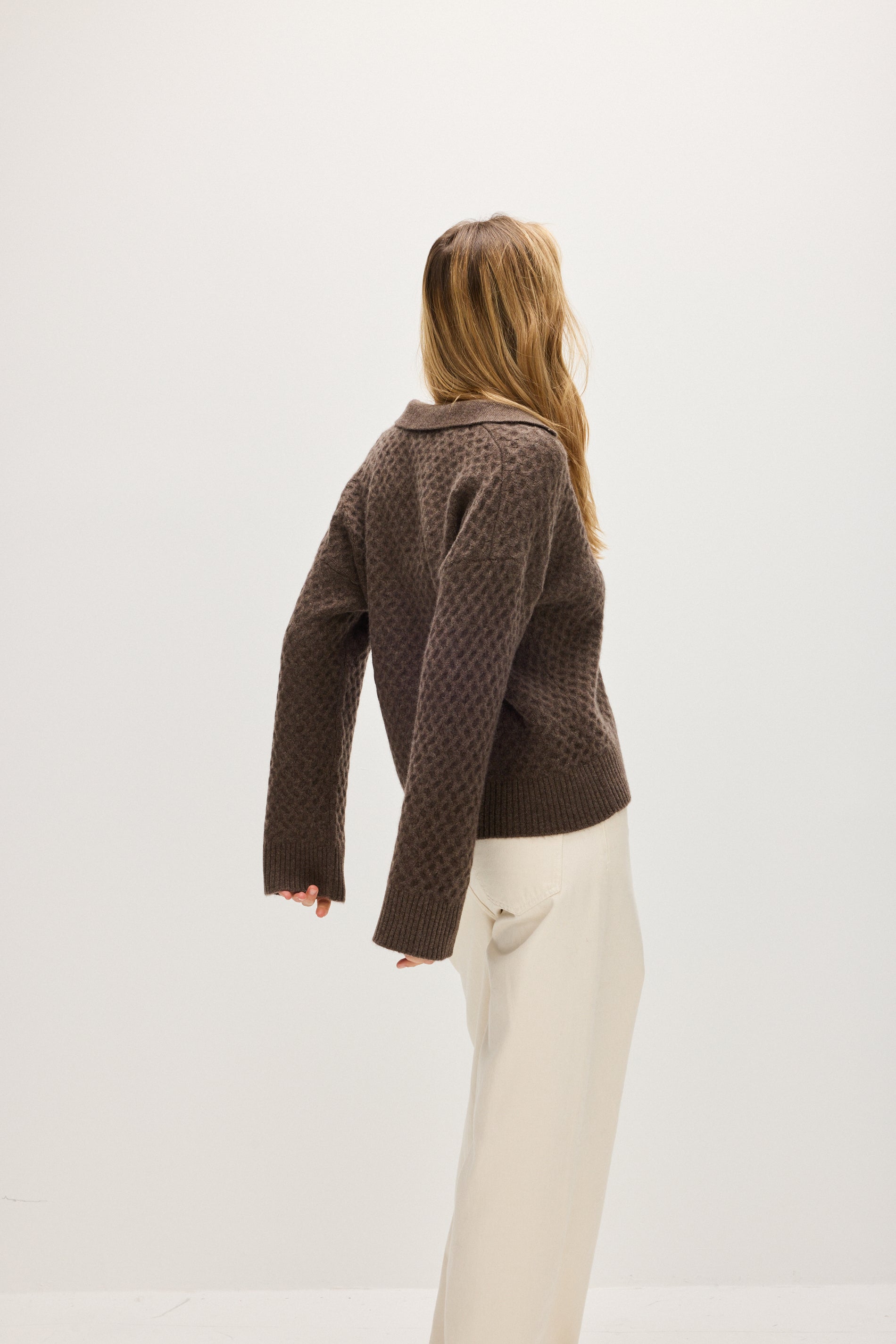 Davida Chunky Open Collar Diamond Knit Sweaters Cacao