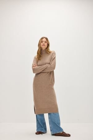 Chunky Roll Neck Dress - Mink