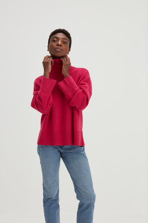 Chunky Roll Neck Sweater - Fuchsia