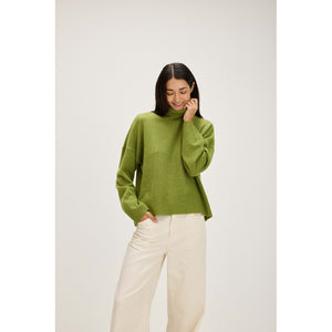 Chunky Roll Neck Sweater - Moss Green